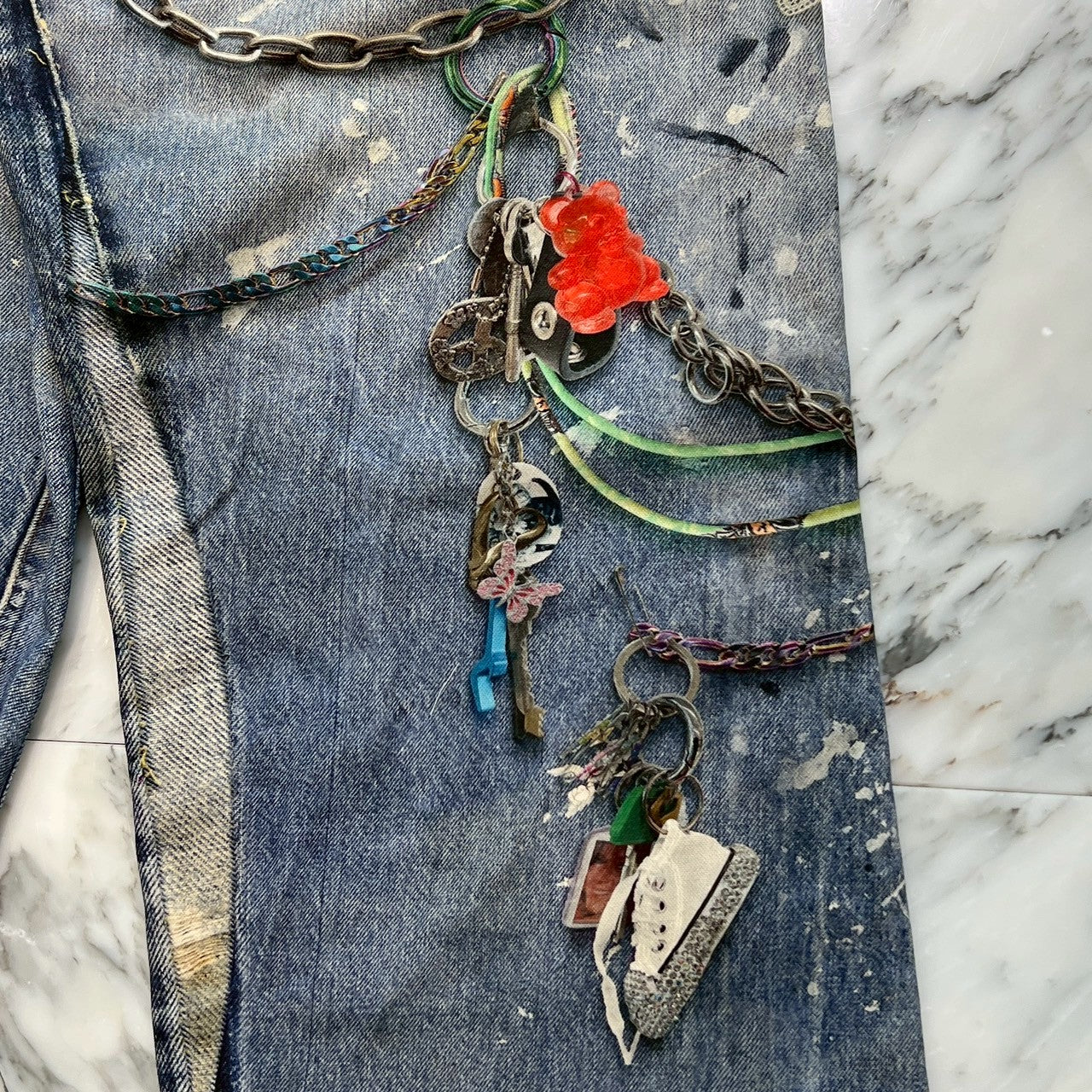 Acne Studios 2024SS Trompe Loeil Chain Graphic Over Denim Pants FN