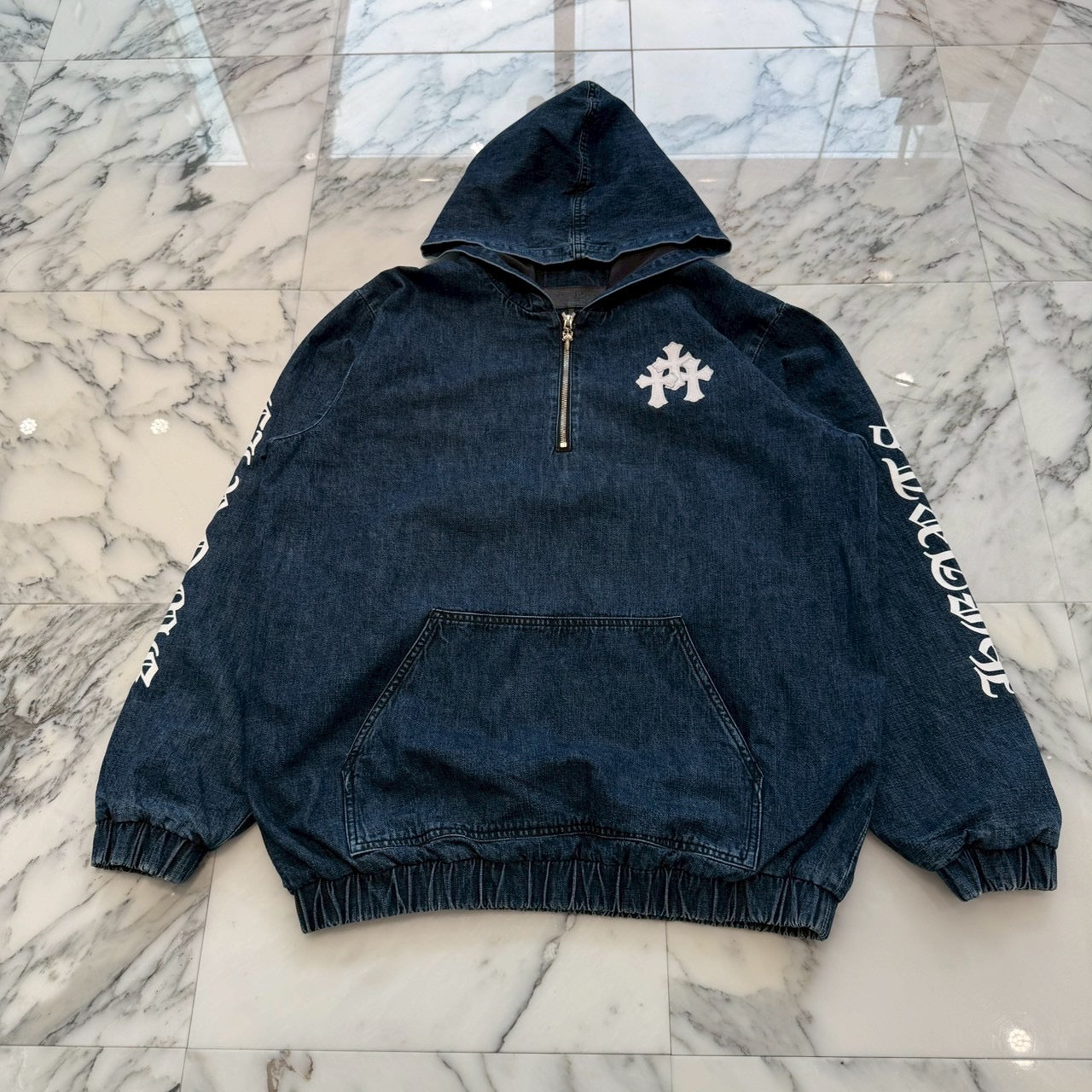 CHROME HEARTS 2024AW Leather Cemetery Triple Cross Denim Anorak Jacket Size M クロムハーツ レザーセメタリートリプルクロス デニム アノラック ジャケット サイズM