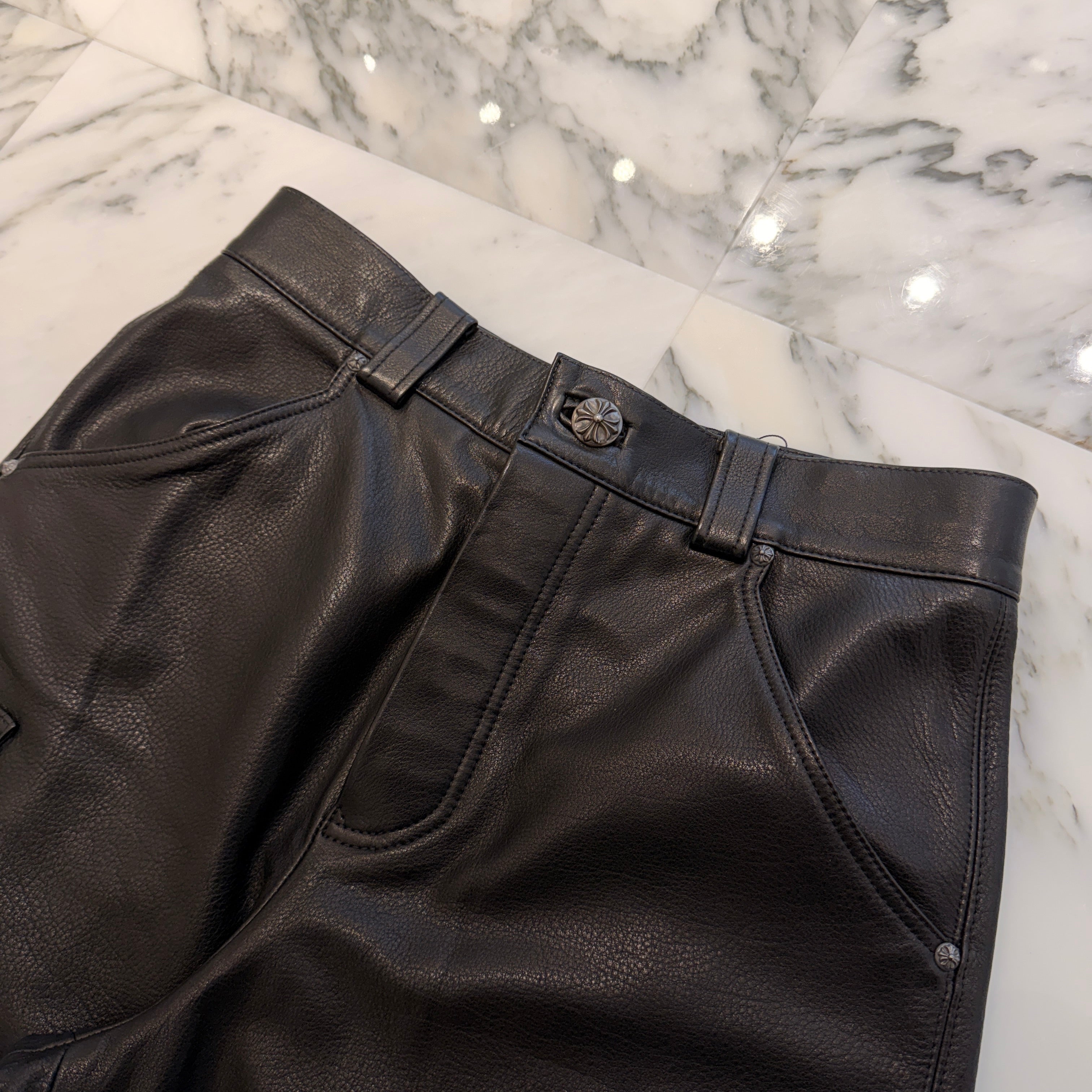 CHROME HEARTS Cross Ball Button Leather Cargo Pants Size 32 クロムハーツ クロスボールボタン レザー カーゴパンツ サイズ32