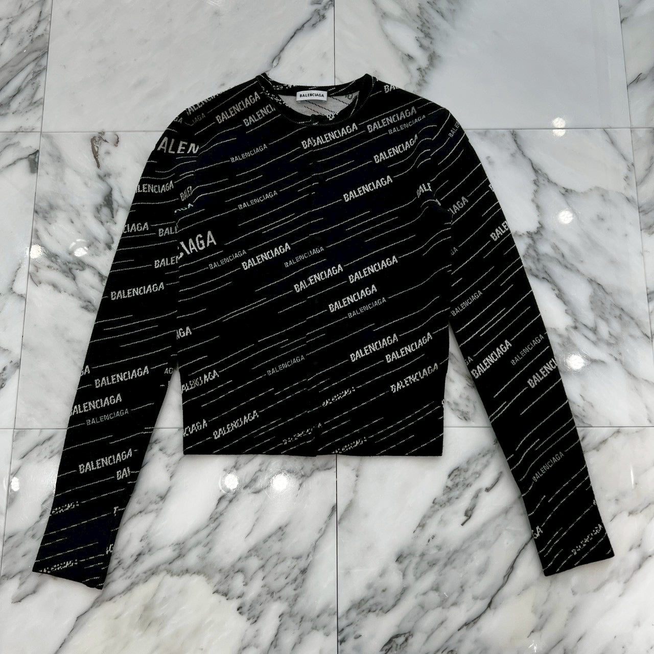 BALENCIAGA 2018AW Multi Logo Wool Cardigan 555294 T1524 Size XS バレンシアガ マルチロゴ ウールカーディガン サイズXS