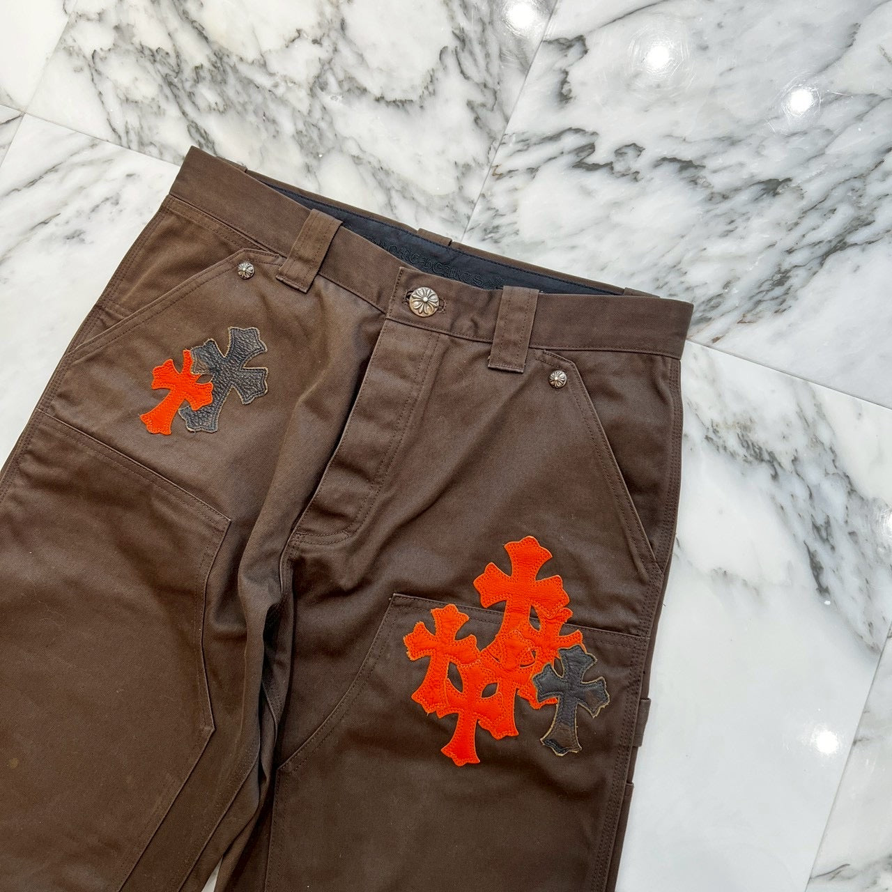 CHROME HEARTS Multi Leather Patch Carpenter Cross Ball Button Denim Pants Size 33 クロムハーツ マルチレザーパッチ カーペンター クロスボールボタン デニムパンツ サイズ33