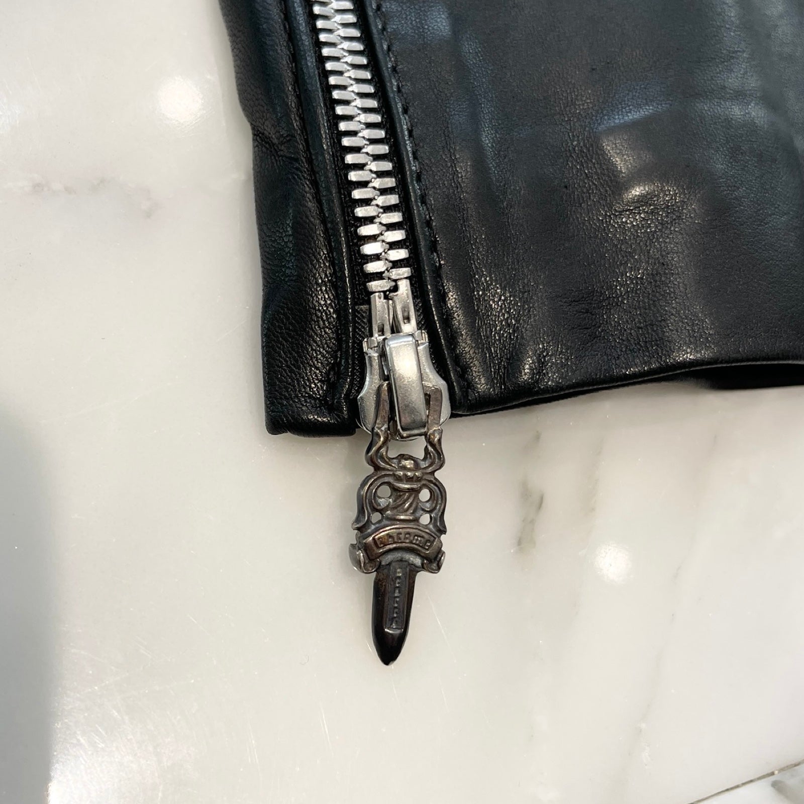 CHROME HEARTS Dagger Zip Leather Mini Skirt Size M クロムハーツ