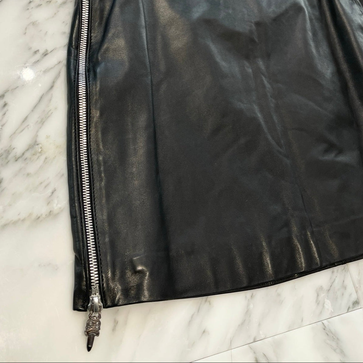 CHROME HEARTS Dagger Zip Leather Mini Skirt Size M クロムハーツ
