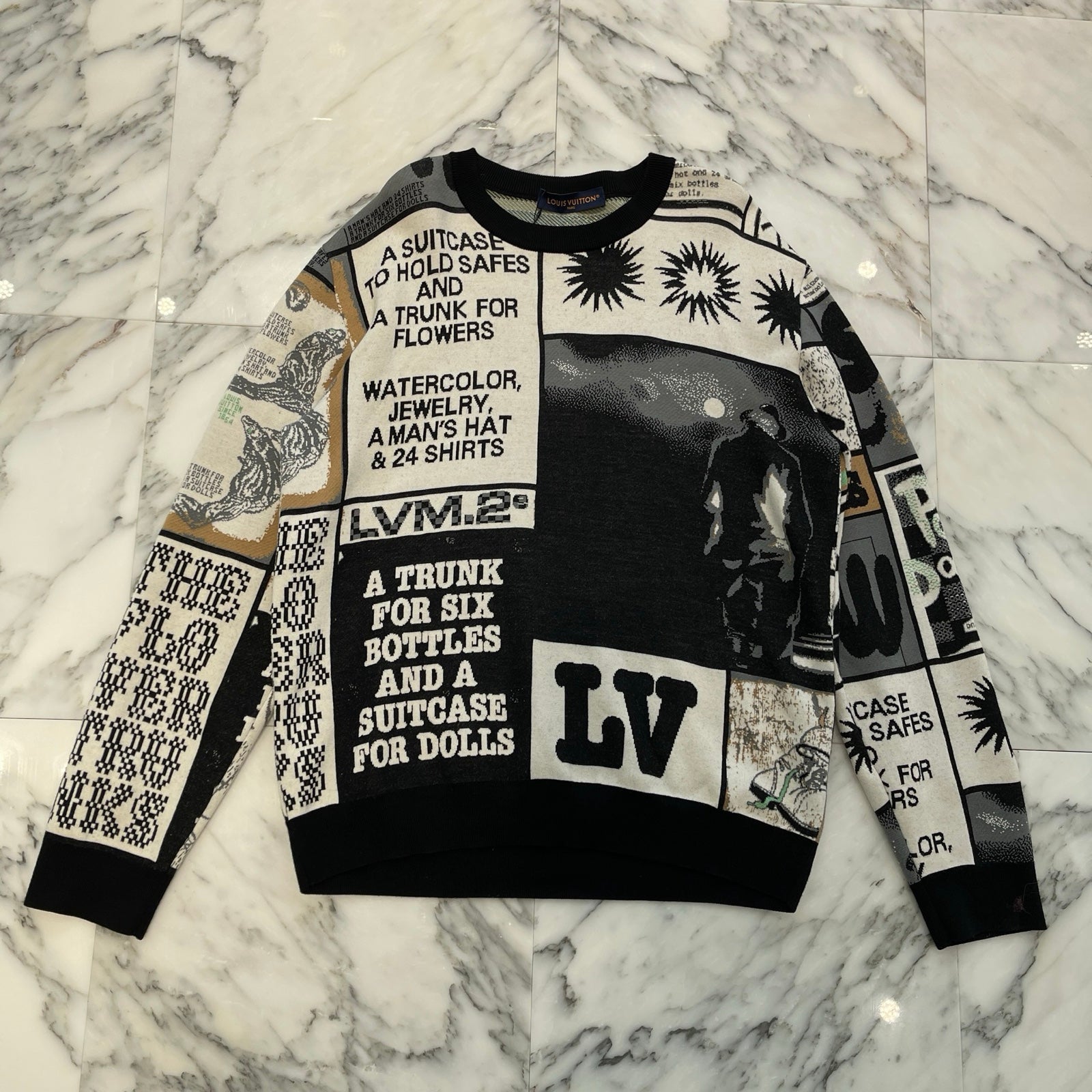 LOUIS VUITTON 2024SS FanJin Motif Multi Logo Knit Sweater 1AFAOU Size XL ルイヴィトン ファンジン モチーフ マルチ ロゴ ニットセーター サイズXL