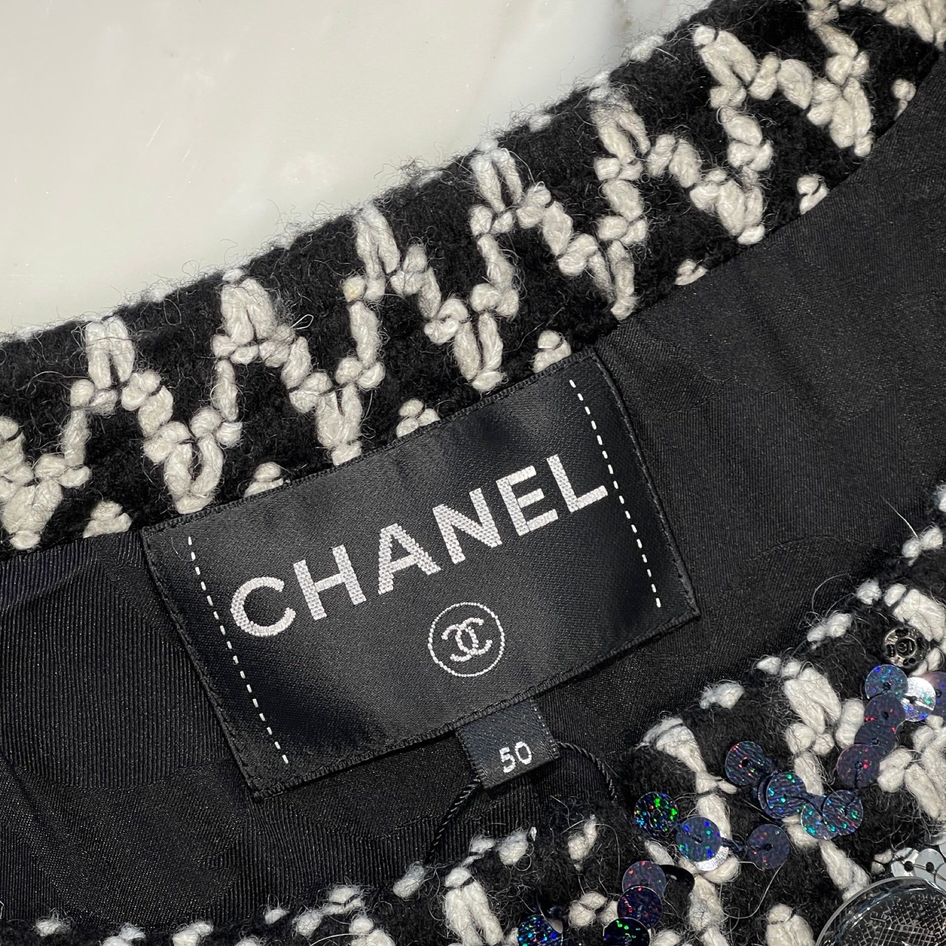 CHANEL 2022AW New Wave Stripe Sequin Acrylic Wool Jacket P71742V63229 Size 50 シャネル ニューウェーブ ストライプ スパンコール アクリルウール ジャケット サイズ 50