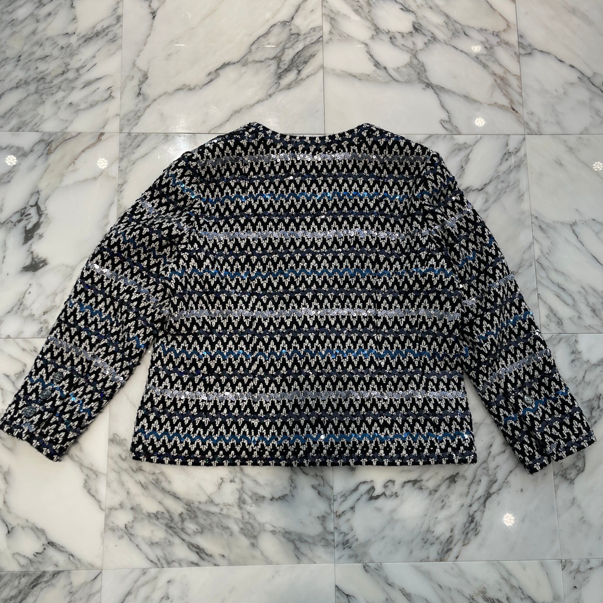 CHANEL 2022AW New Wave Stripe Sequin Acrylic Wool Jacket P71742V63229 Size 50 シャネル ニューウェーブ ストライプ スパンコール アクリルウール ジャケット サイズ 50