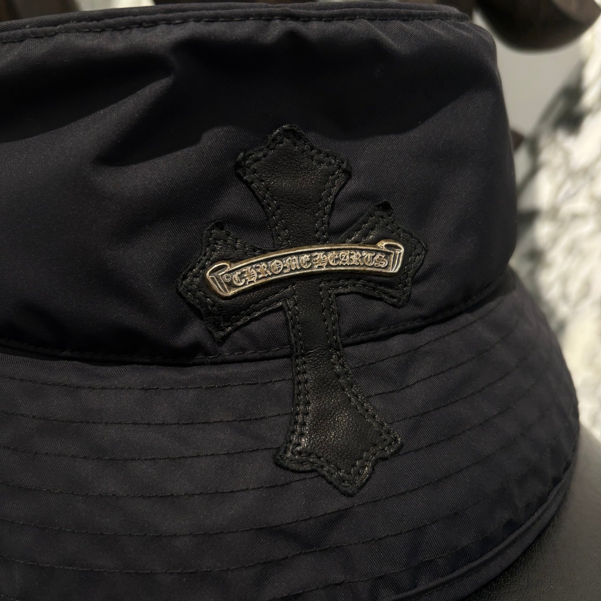 CHROME HEARTS 1 Cross Leather Patch Nylon Bucket Hat Size L（60.5cm）クロムハーツ 1クロス レザーパッチ ナイロン バケットハット サイズL（60.5cm）