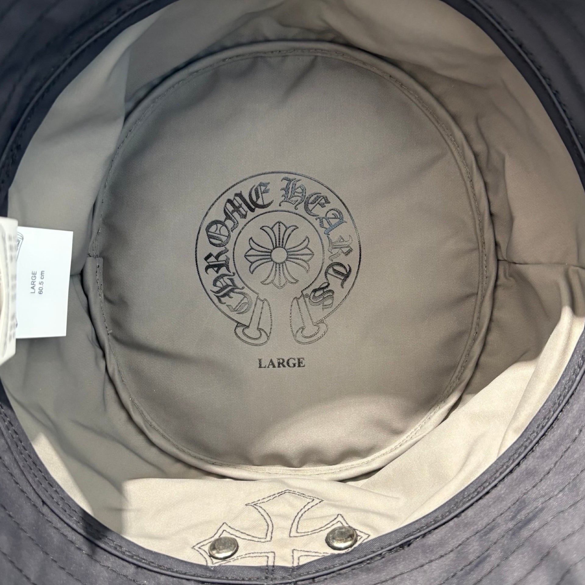 CHROME HEARTS 1 Cross Leather Patch Nylon Bucket Hat Size L