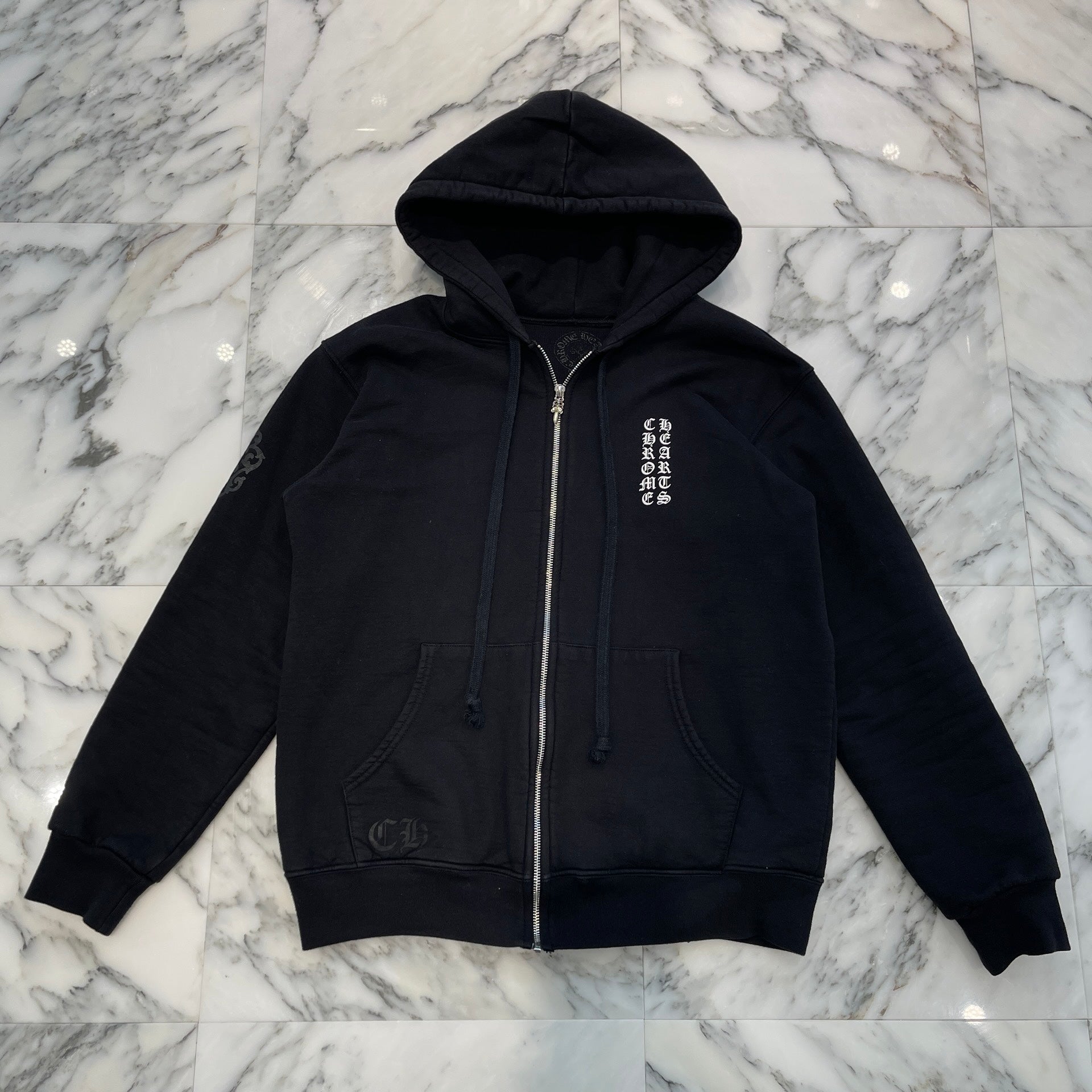 CHROME HEARTS Cemetery Cross Scroll Logo Label Zip Up Hoodie Size L クロムハーツ セメタリークロス スクロールロゴラベル ジップアップフーディー サイズL