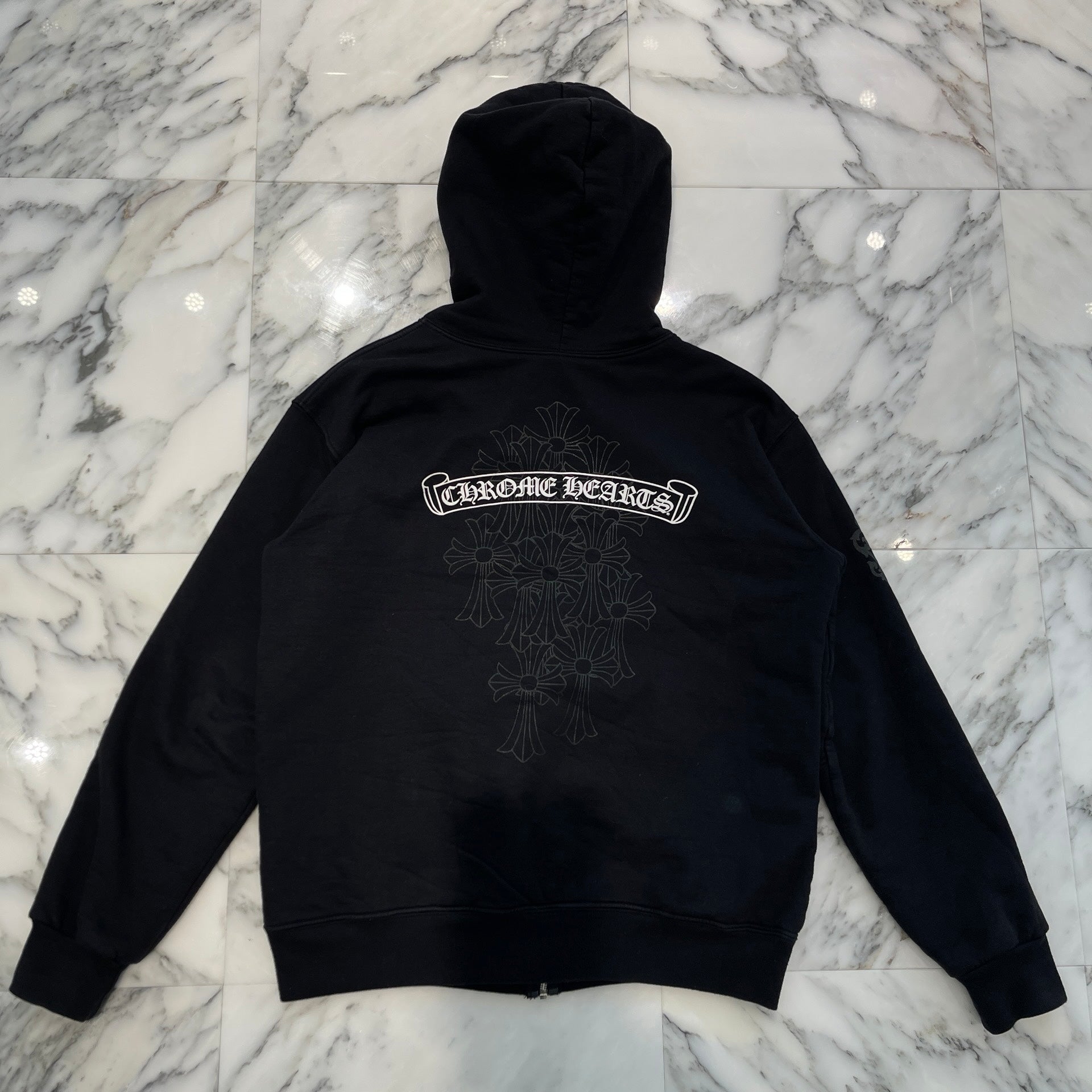 CHROME HEARTS Cemetery Cross Scroll Logo Label Zip Up Hoodie Size L クロムハーツ セメタリークロス スクロールロゴラベル ジップアップフーディー サイズL