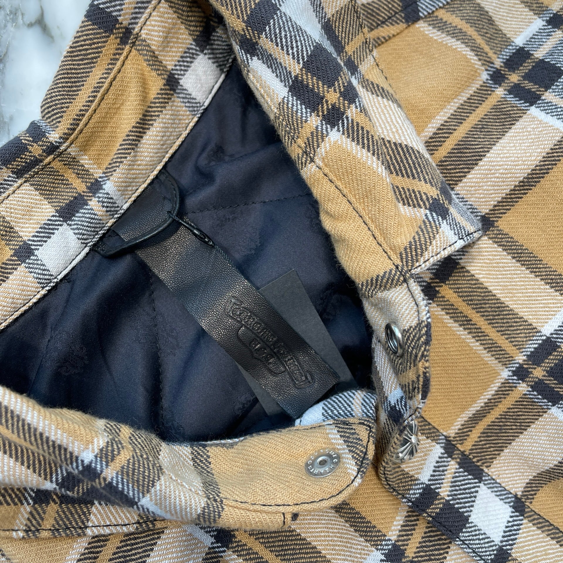 CHROME HEARTS Y NOT Workn Padded FLANNEL CHECK SHIRT JACKET Size