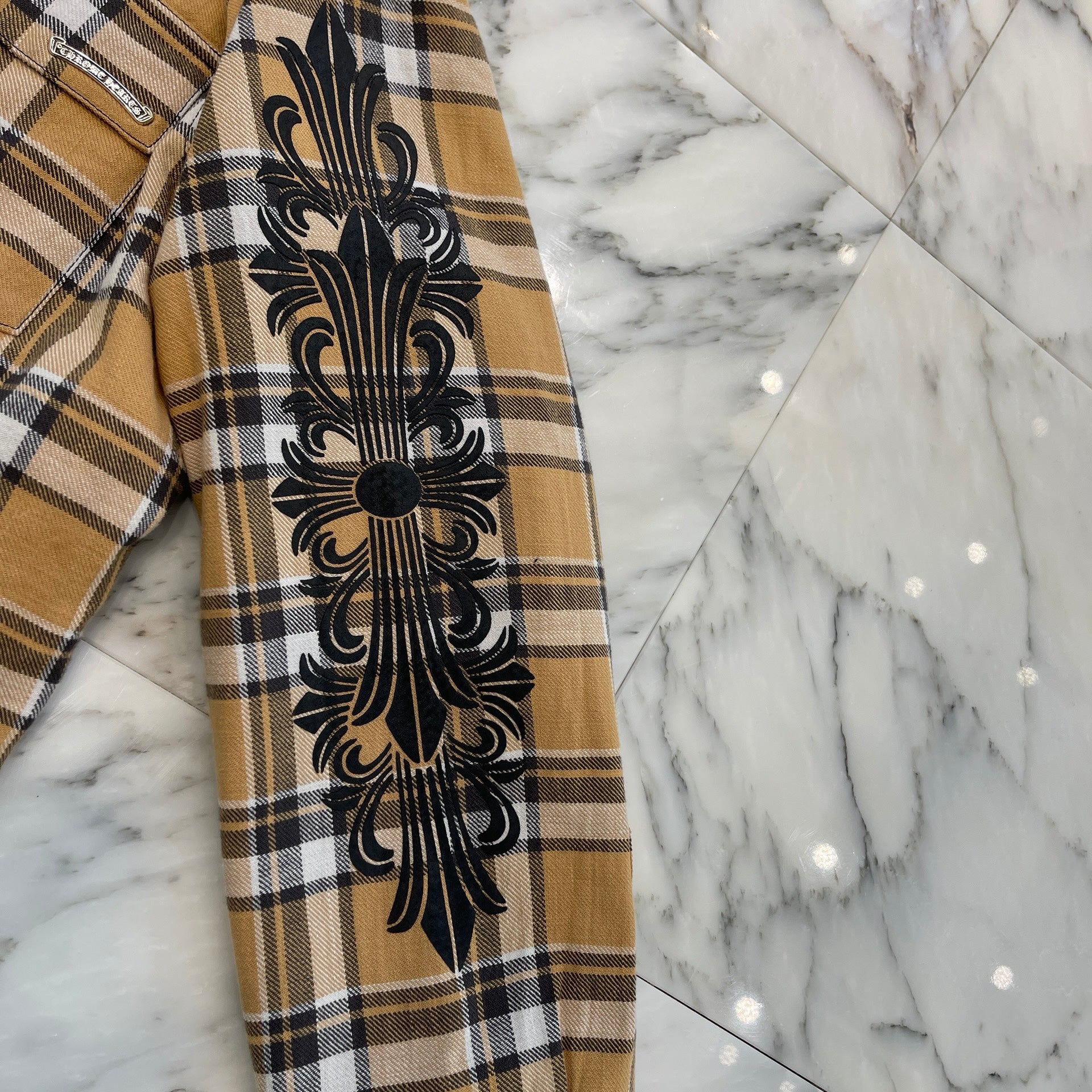 CHROME HEARTS Y NOT Workn Padded FLANNEL CHECK SHIRT JACKET Size