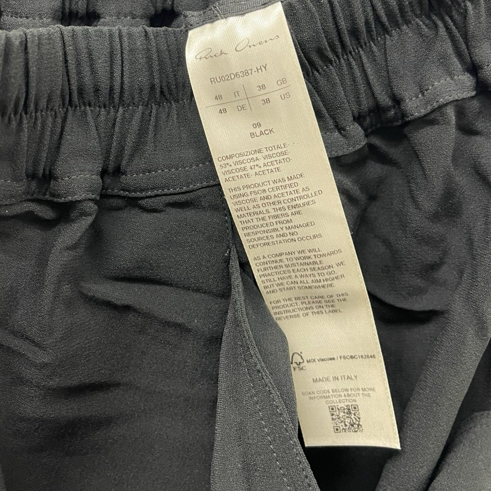 Rick Owens 2024AW Lido Pants RU02D6387-HY Size 48