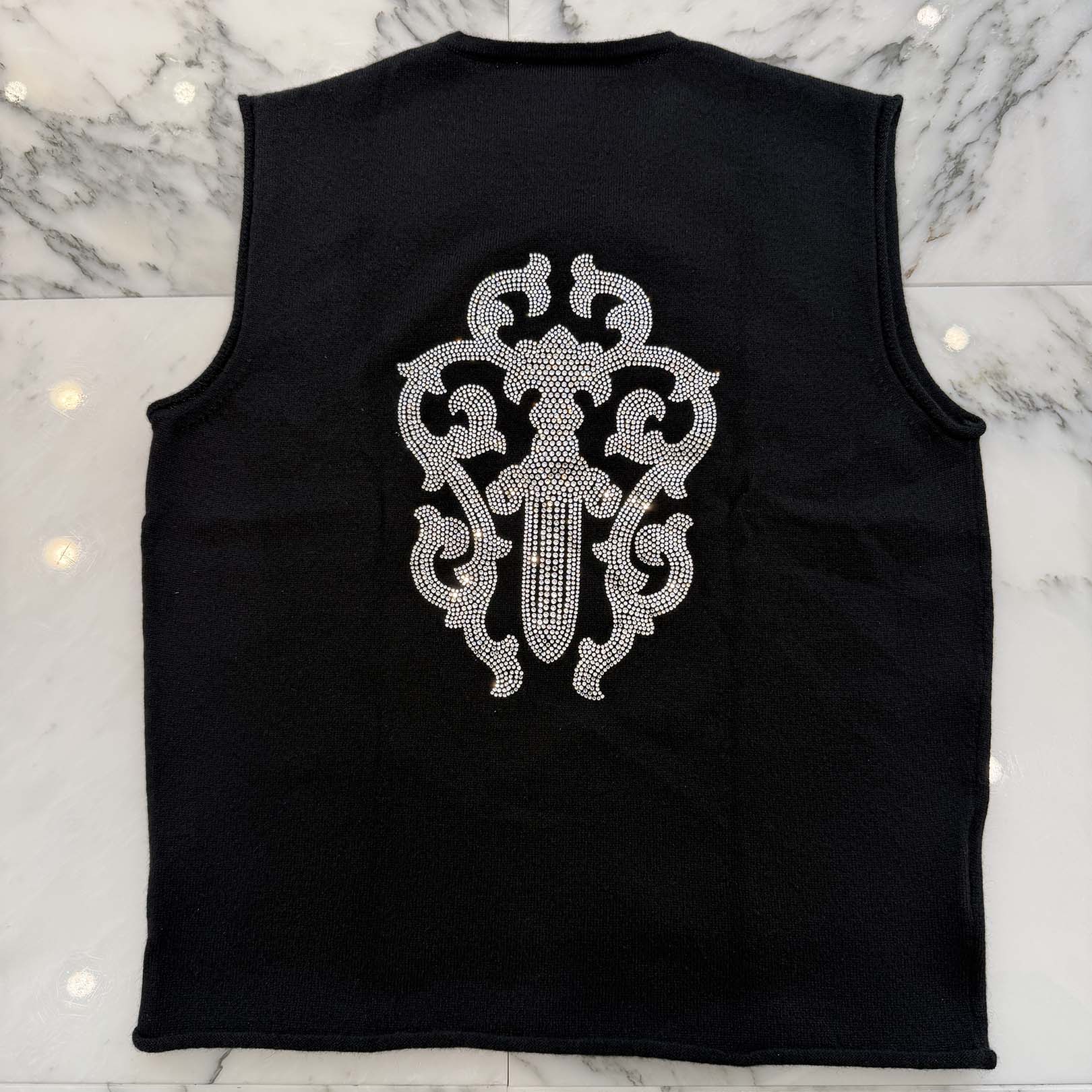 CHROME HEARTS Y Not Rhinestone Vine Dagger Cashmere Sleeveless Tee Size S クロムハーツ ワイノット ラインストーン ヴァインダガー カシミヤ ノースリーブ Tシャツ サイズS