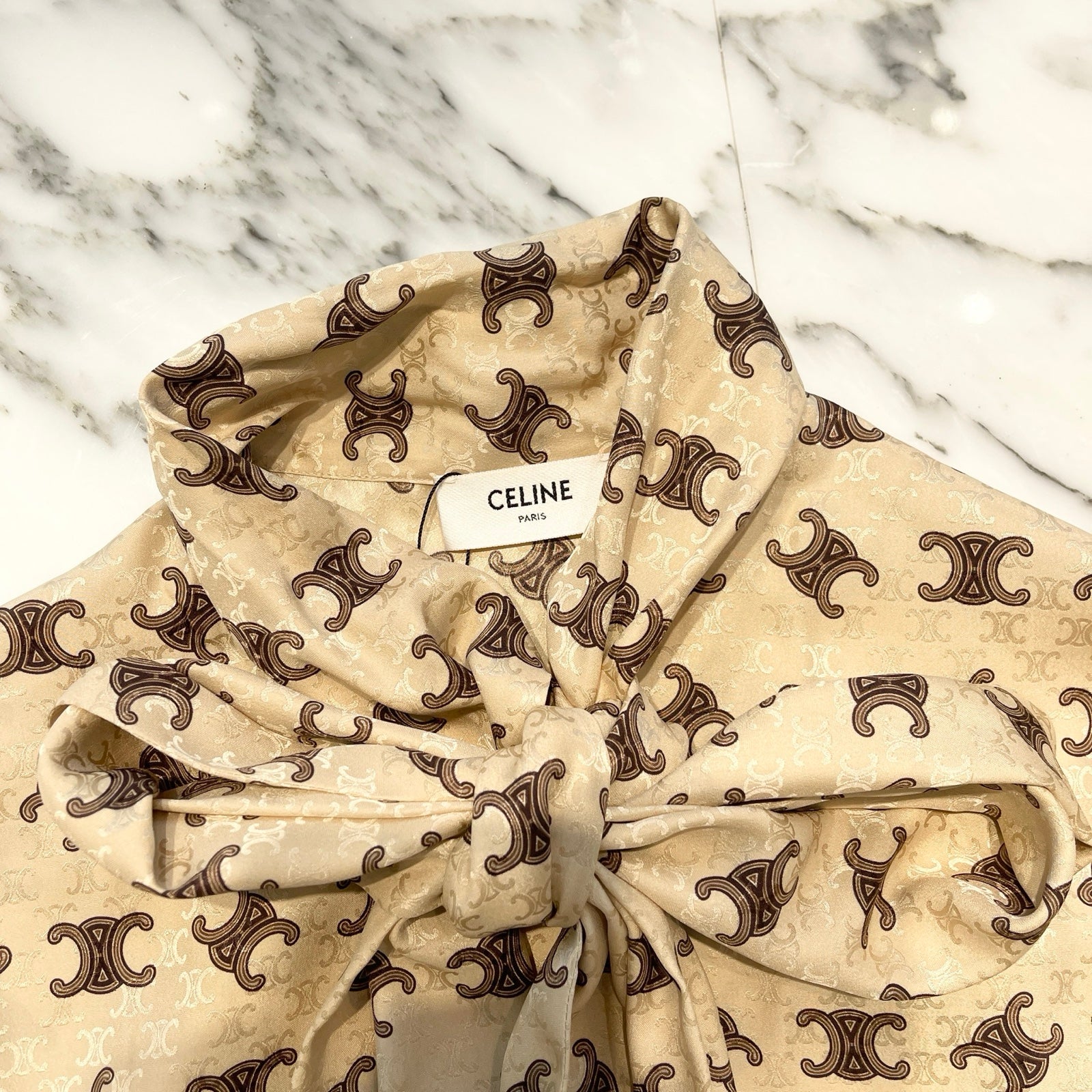 CELINE 2023SS Triomphe Lavaliere Silk Shirt 2B805812T Size 36