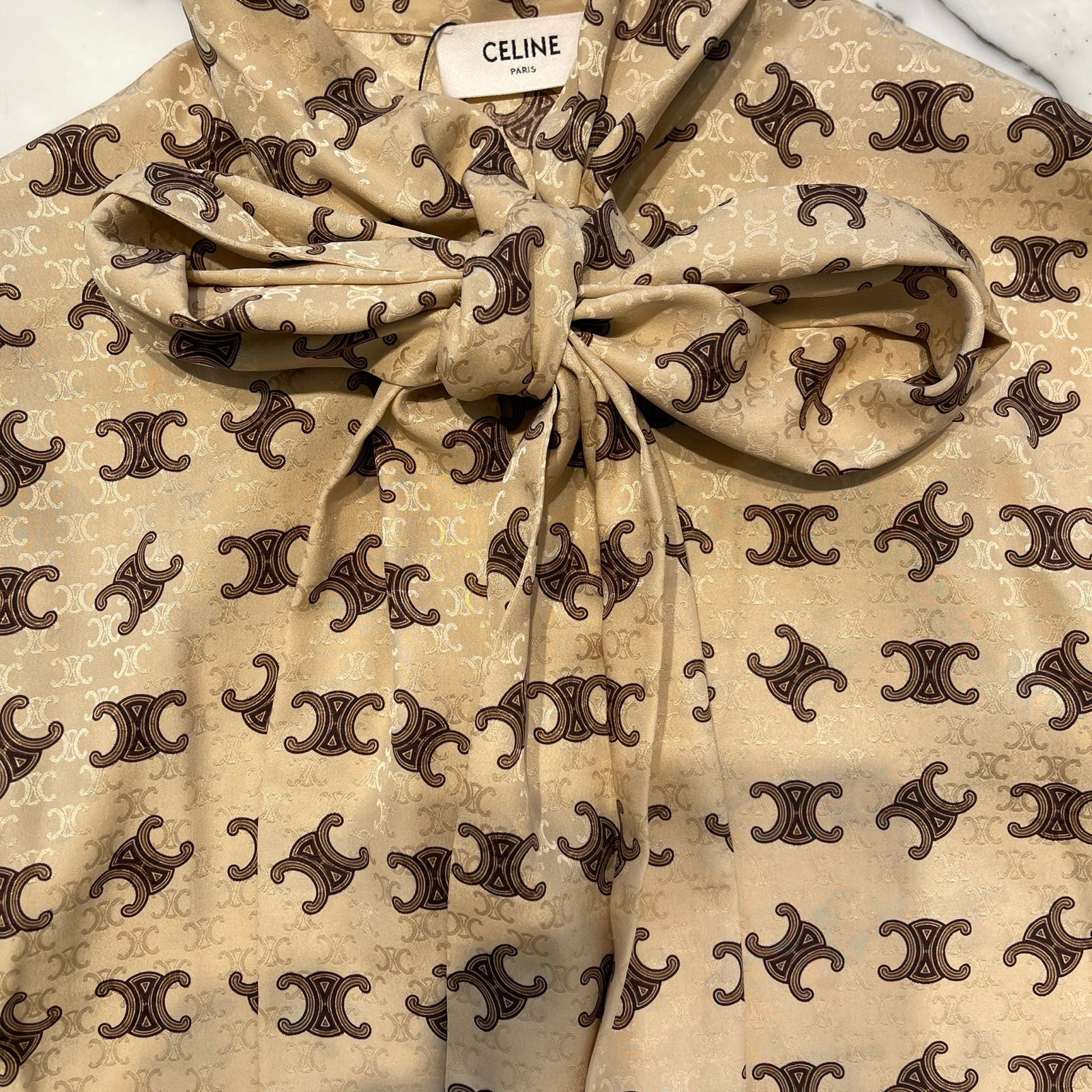CELINE 2023SS Triomphe Lavaliere Silk Shirt 2B805812T Size 36