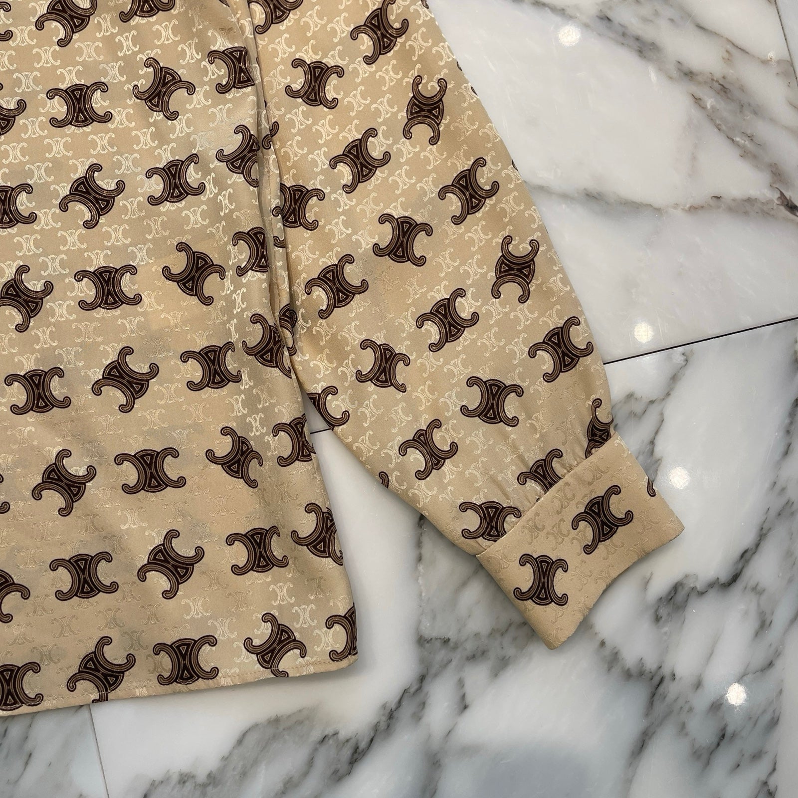 CELINE 2023SS Triomphe Lavaliere Silk Shirt 2B805812T Size 36 セリーヌ トリオンフ ラヴァリエール シルクシャツ サイズ36