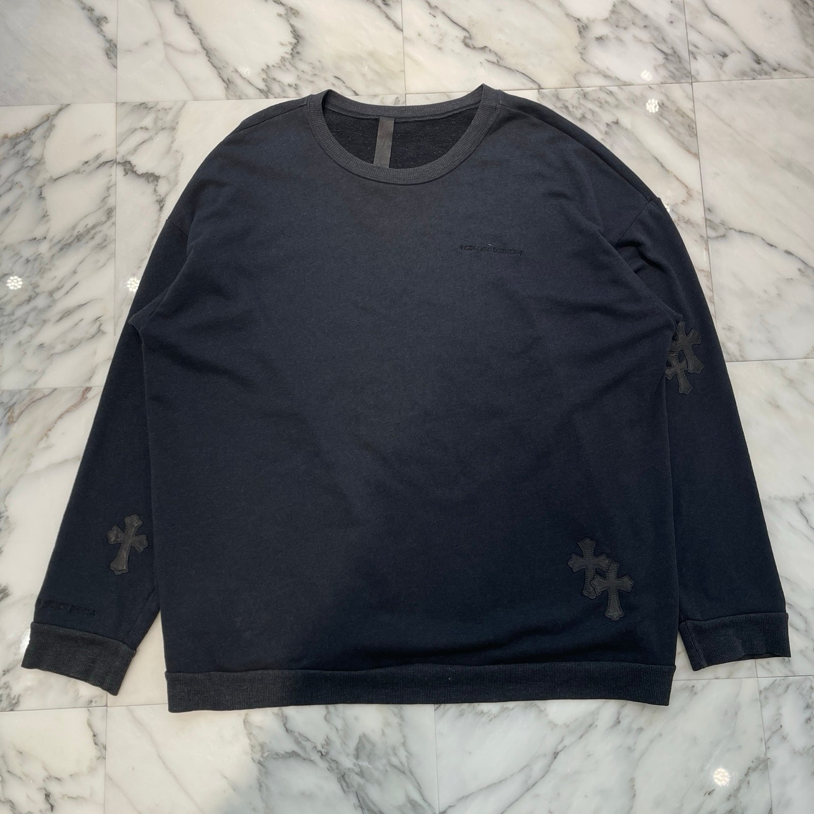 CHROME HEARTS Y NOT Leather Cross Patch Oversized Sweat Shirt Size XL クロムハーツ ワイノット レザークロスパッチ オーバーサイズスウェットシャツ サイズXL