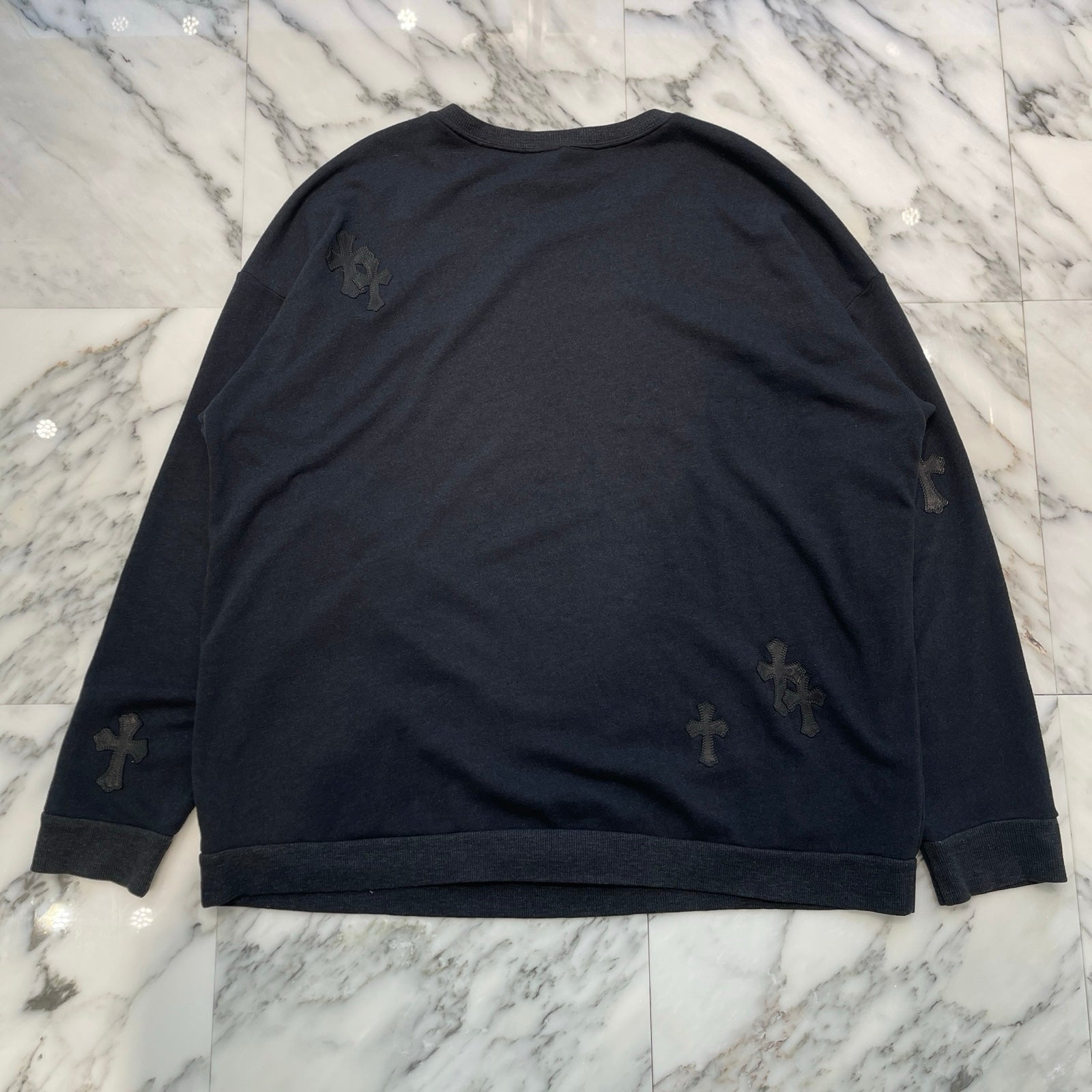 CHROME HEARTS Y NOT Leather Cross Patch Oversized Sweat Shirt Size XL クロムハーツ ワイノット レザークロスパッチ オーバーサイズスウェットシャツ サイズXL