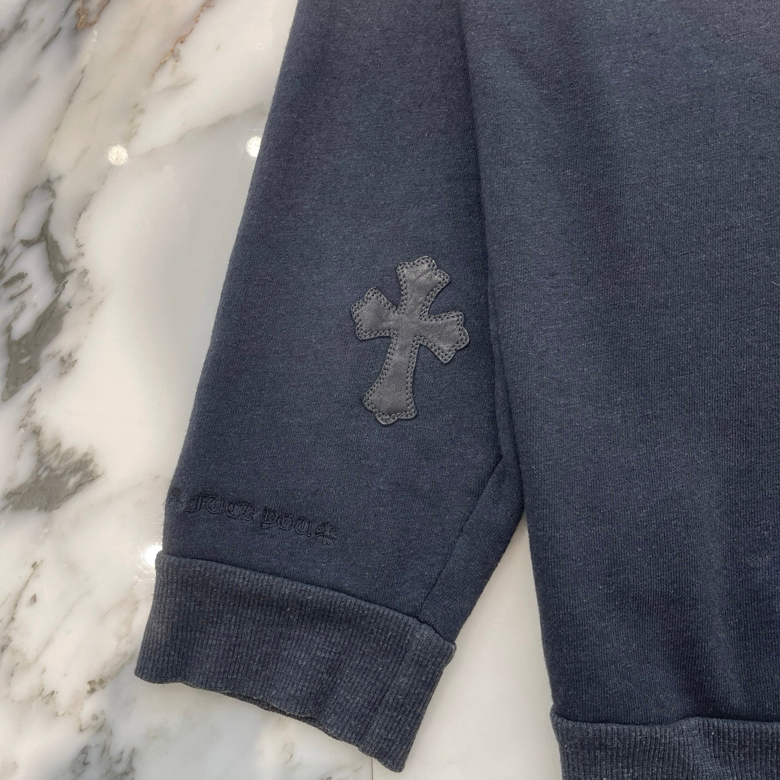 CHROME HEARTS Y NOT Leather Cross Patch Oversized Sweat Shirt Size XL クロムハーツ ワイノット レザークロスパッチ オーバーサイズスウェットシャツ サイズXL