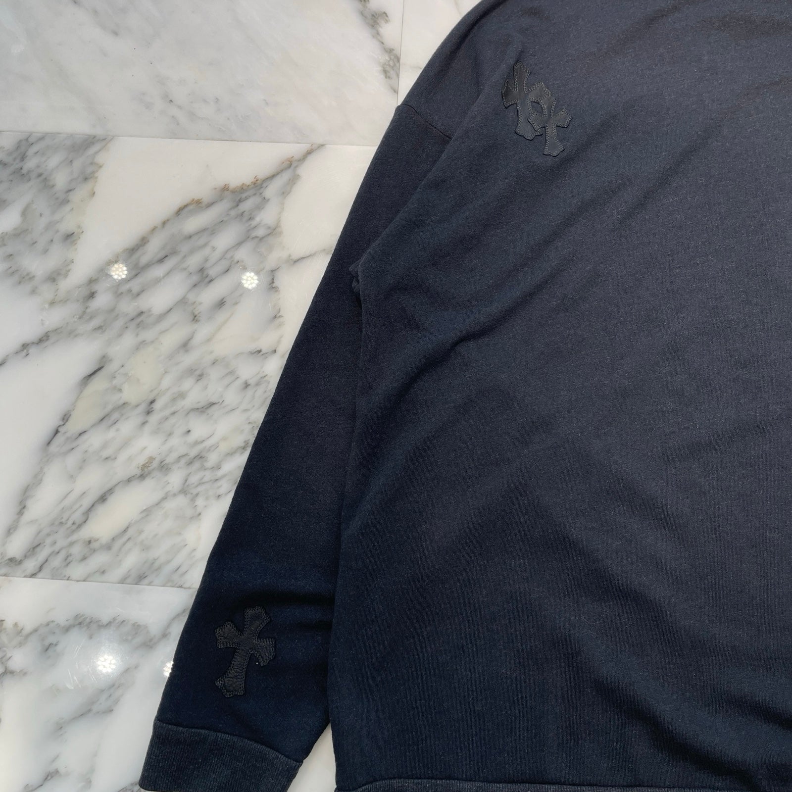 CHROME HEARTS Y NOT Leather Cross Patch Oversized Sweat Shirt Size XL クロムハーツ ワイノット レザークロスパッチ オーバーサイズスウェットシャツ サイズXL