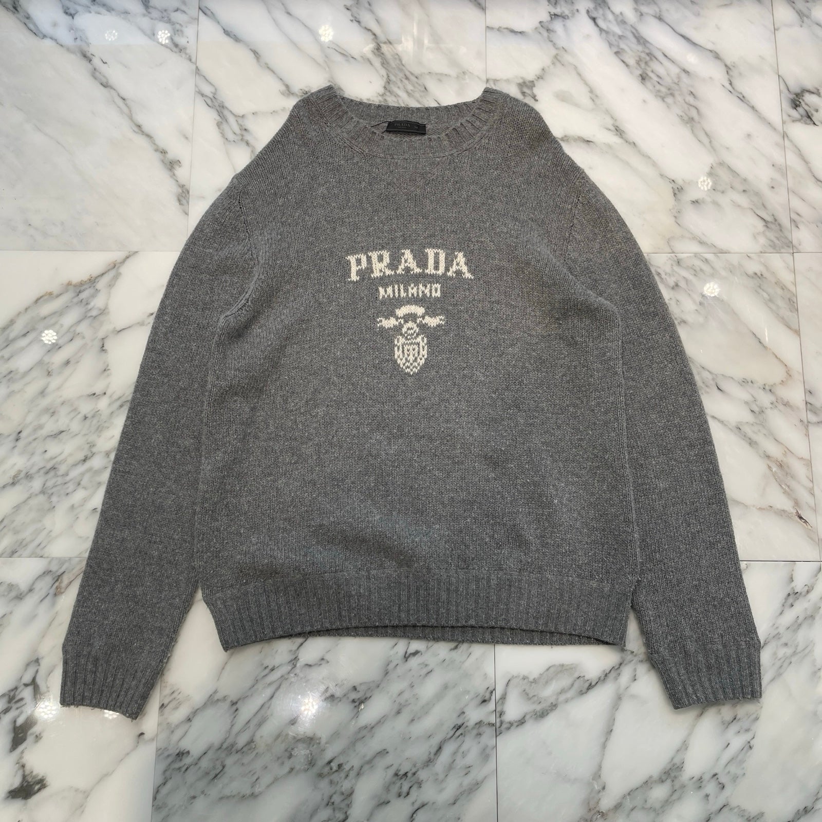 PRADA 2020AW Cashmere Blend Logo Crew Neck Knit Sweater UMB223 S211 1YMW Size 50 プラダ カシミヤ混 ロゴ クルーネックニットセーター サイズ50