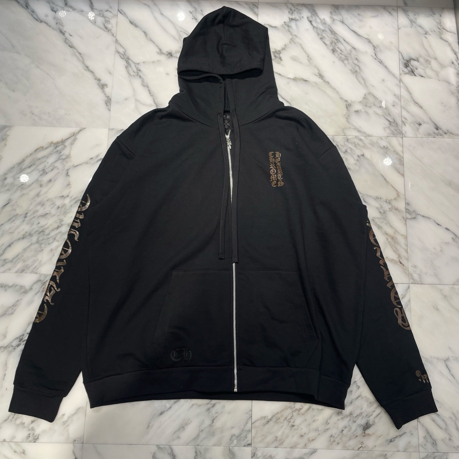 CHROME HEARTS 1998 Vertical Logo Glitter Zip Up Hoodie Size XL クロムハーツ 1998 ヴァーティカルロゴ グリッタージップアップフーディ サイズXL