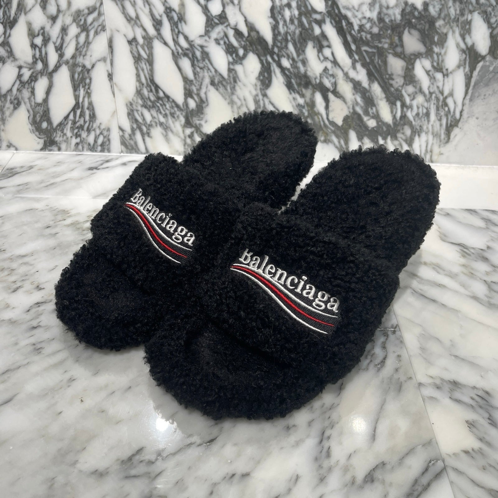 BALENCIAGA 2021SS Campaign Logo Embroidery Boa Fabric Pumps Size 38 バレンシアガ キャンペーンロゴ刺繍 ボア素材 パンプス サイズ38