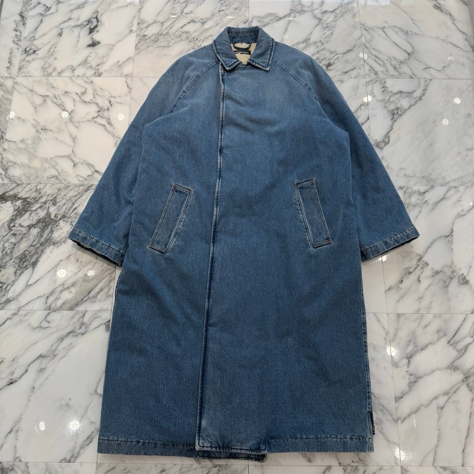 BALENCIAGA 2019AW Denim Mouton Car Coat 600286 TDW14 Size 42 バレンシアガ デニム ムートン カーコート サイズ42