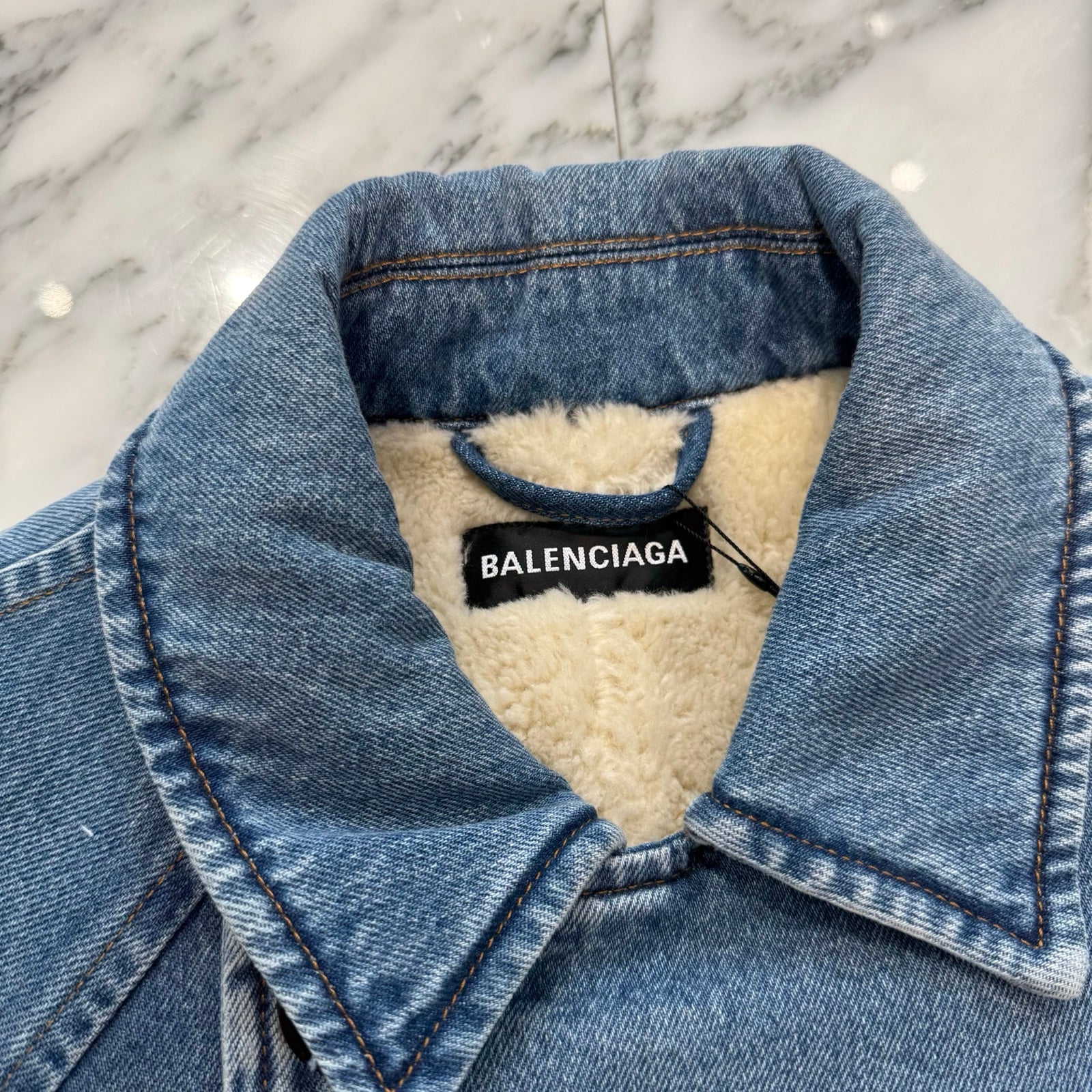 BALENCIAGA 2019AW Denim Mouton Car Coat 600286 TDW14 Size 42 バレンシアガ デニム ムートン カーコート サイズ42