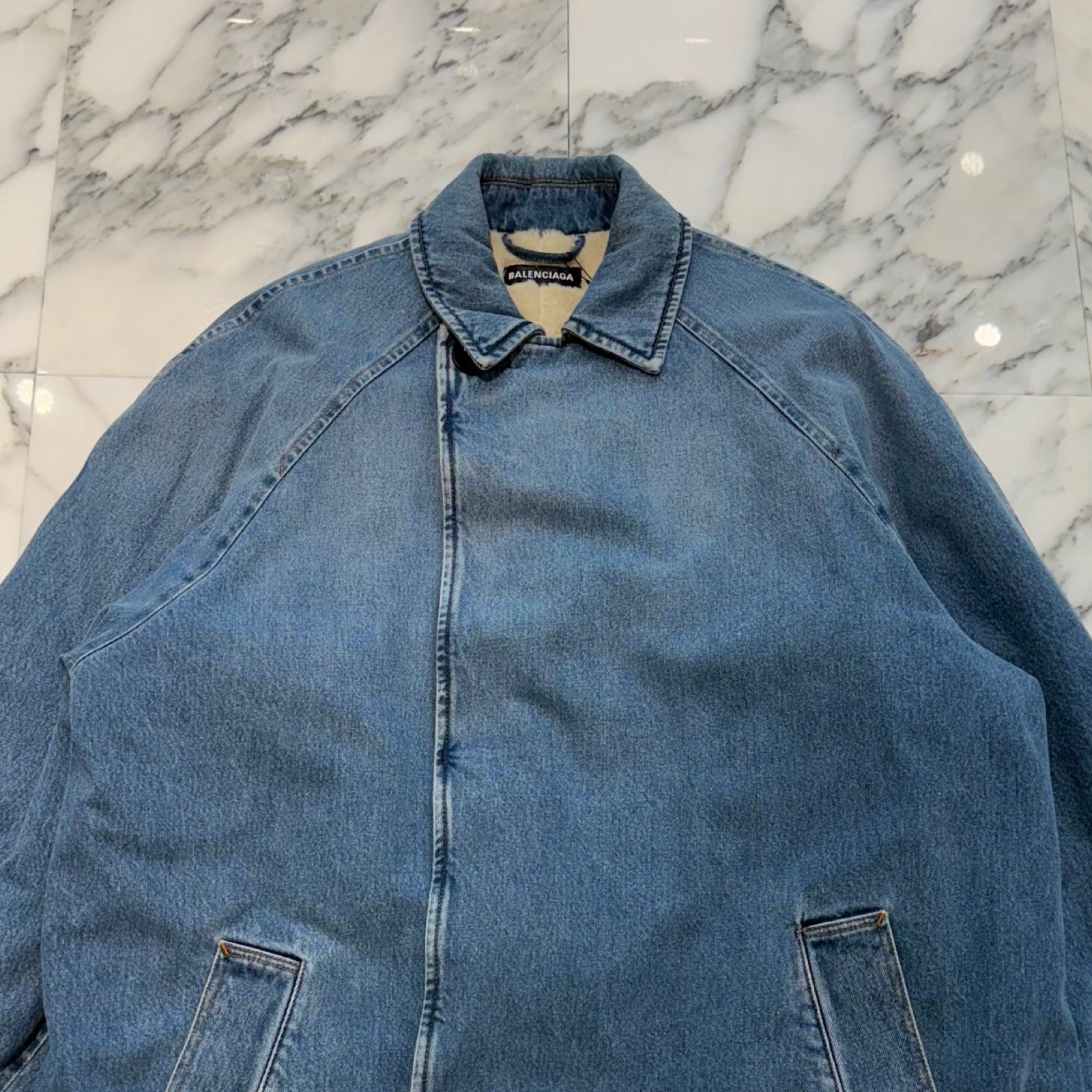 BALENCIAGA 2019AW Denim Mouton Car Coat 600286 TDW14 Size 42