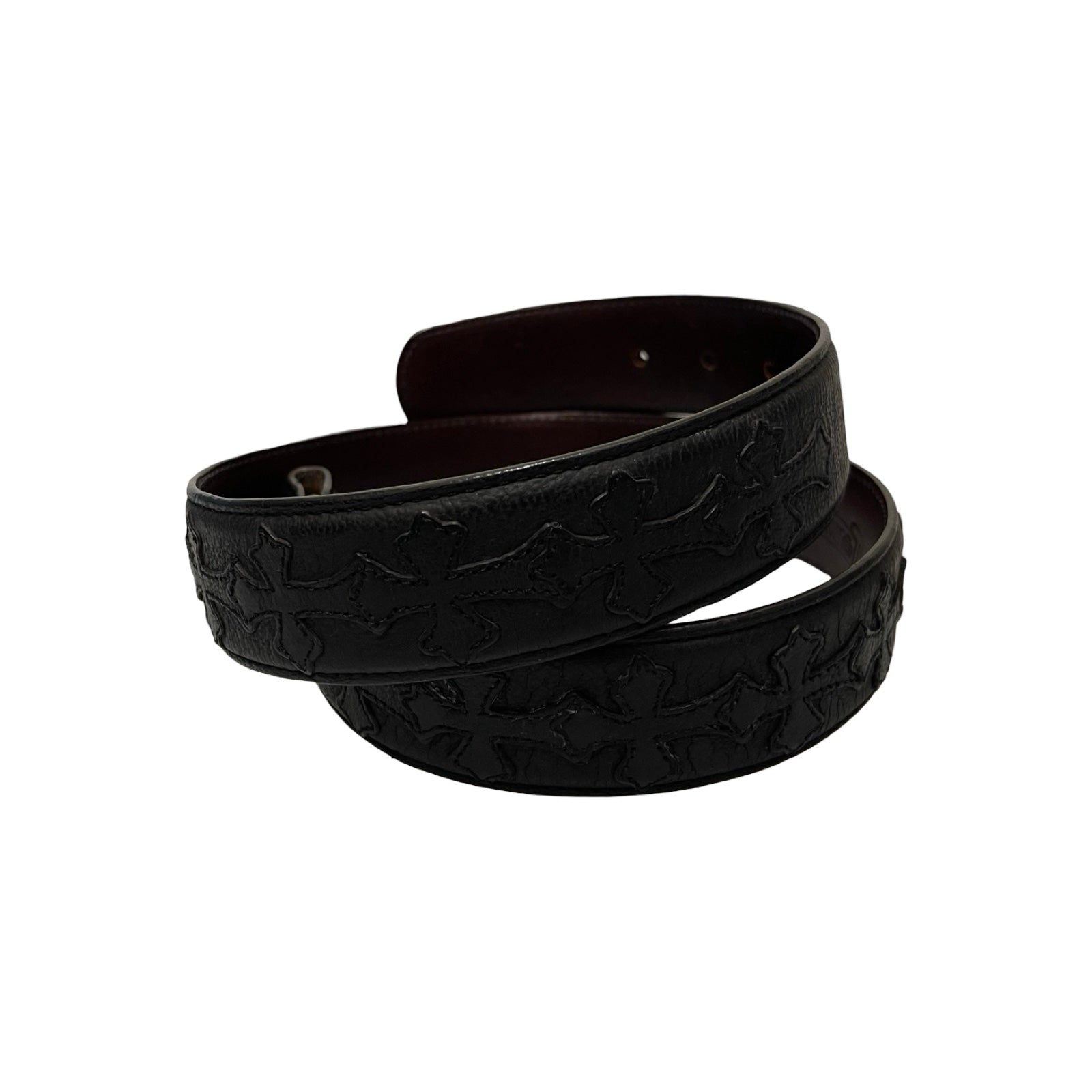 CHROME HEARTS Black Cemetery Cross Patch Leather Belt Size30