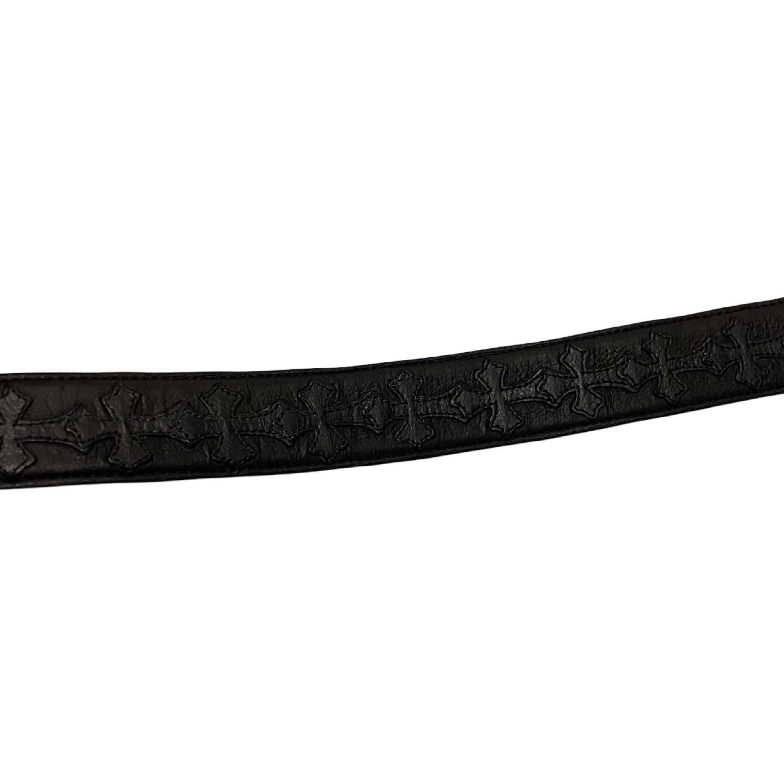 CHROME HEARTS Black Cemetery Cross Patch Leather Belt Size30