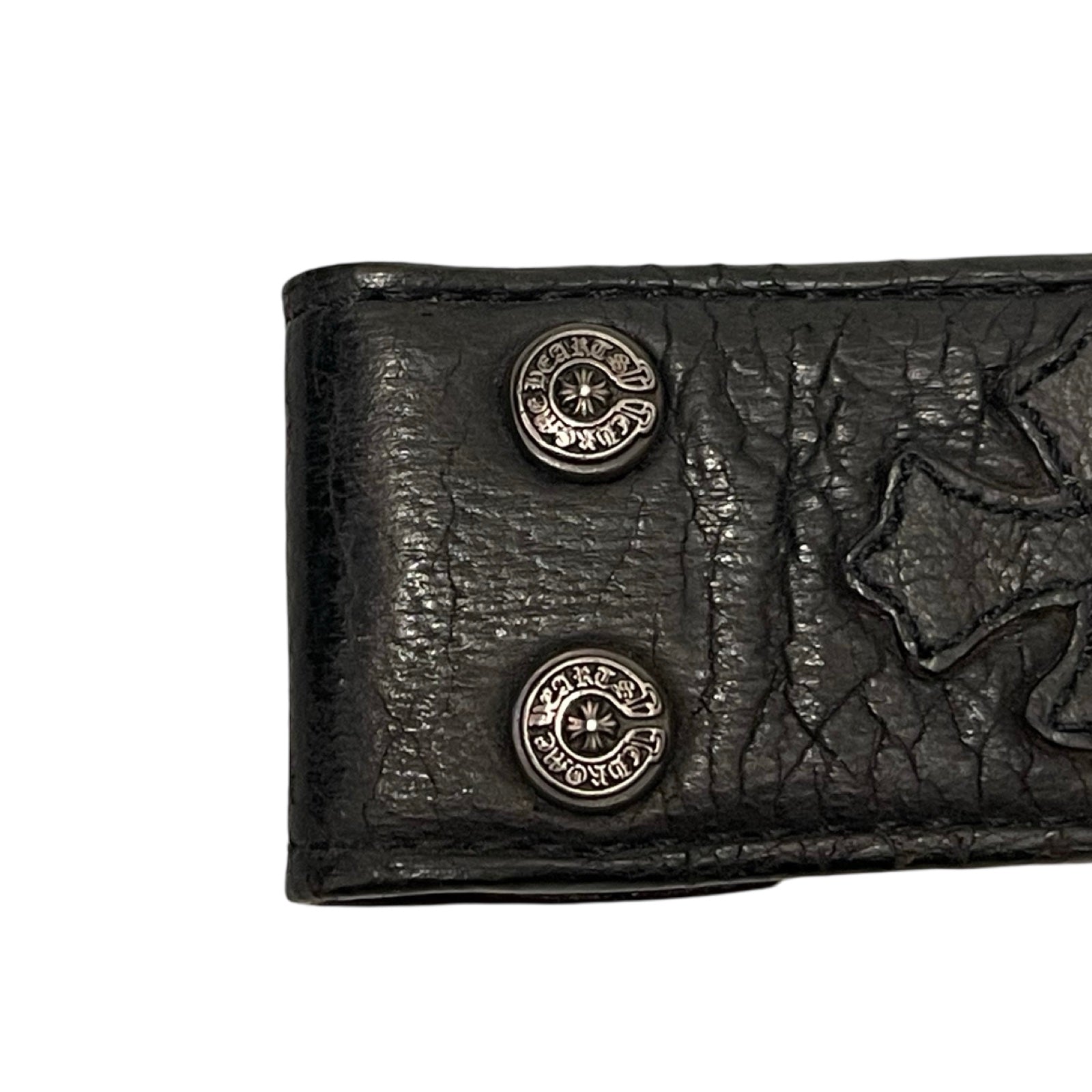 CHROME HEARTS Black Cemetery Cross Patch Leather Belt Size30