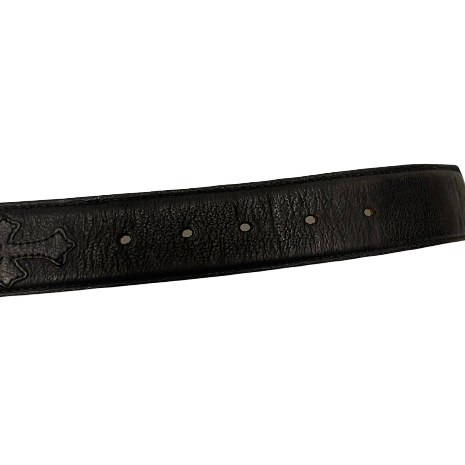 CHROME HEARTS Black Cemetery Cross Patch Leather Belt Size30