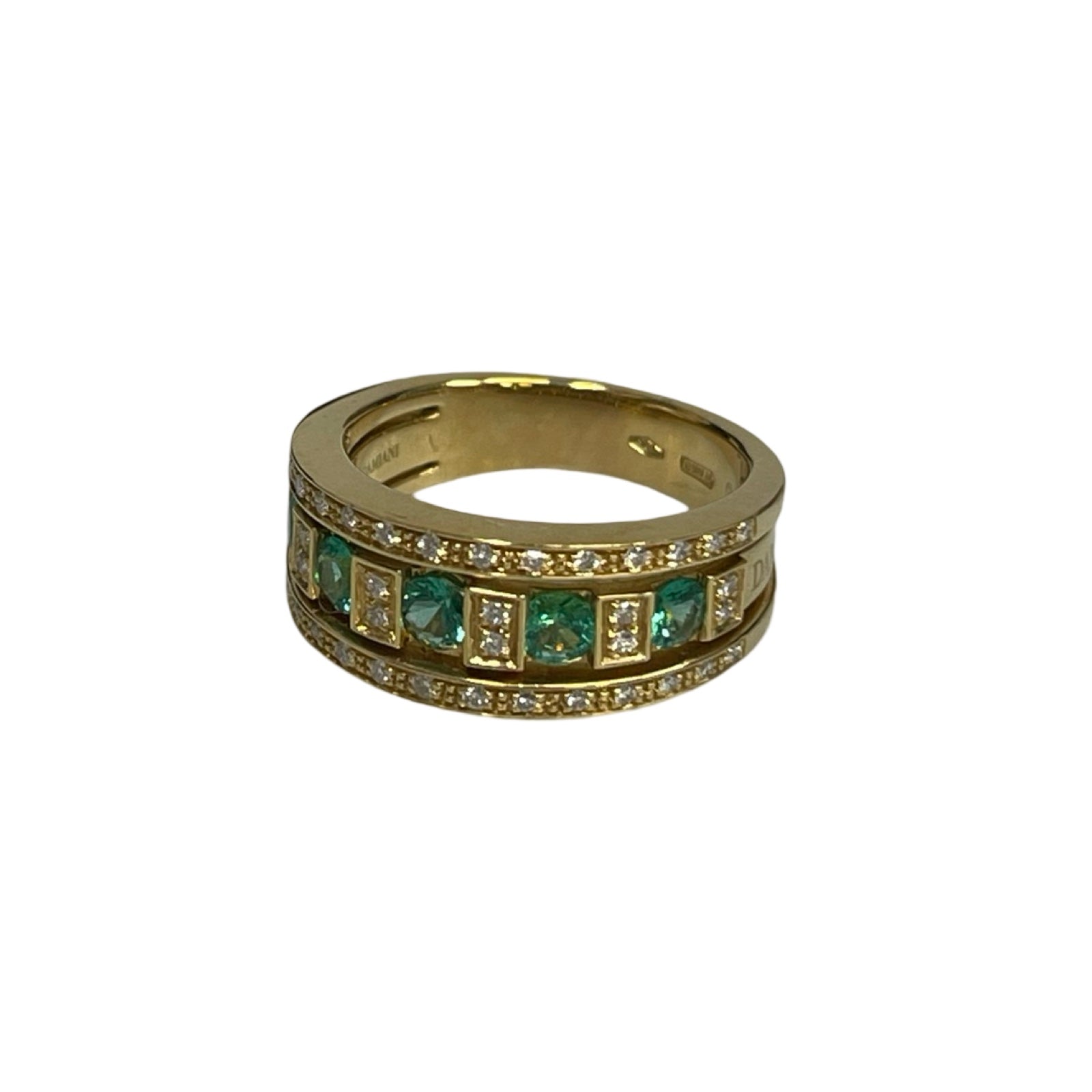 DAMIANI Belle Epoque Yellow Gold Diamond And Emerald Ring 20090157_c Size 11号