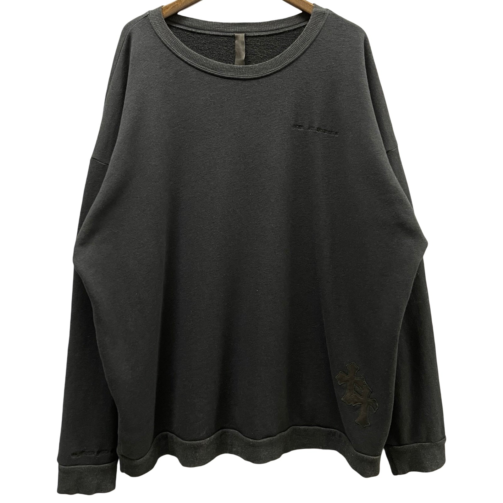 CHROME HEARTS Y NOT Leather Cross Patch Crewneck Sweat Shirt Size XL