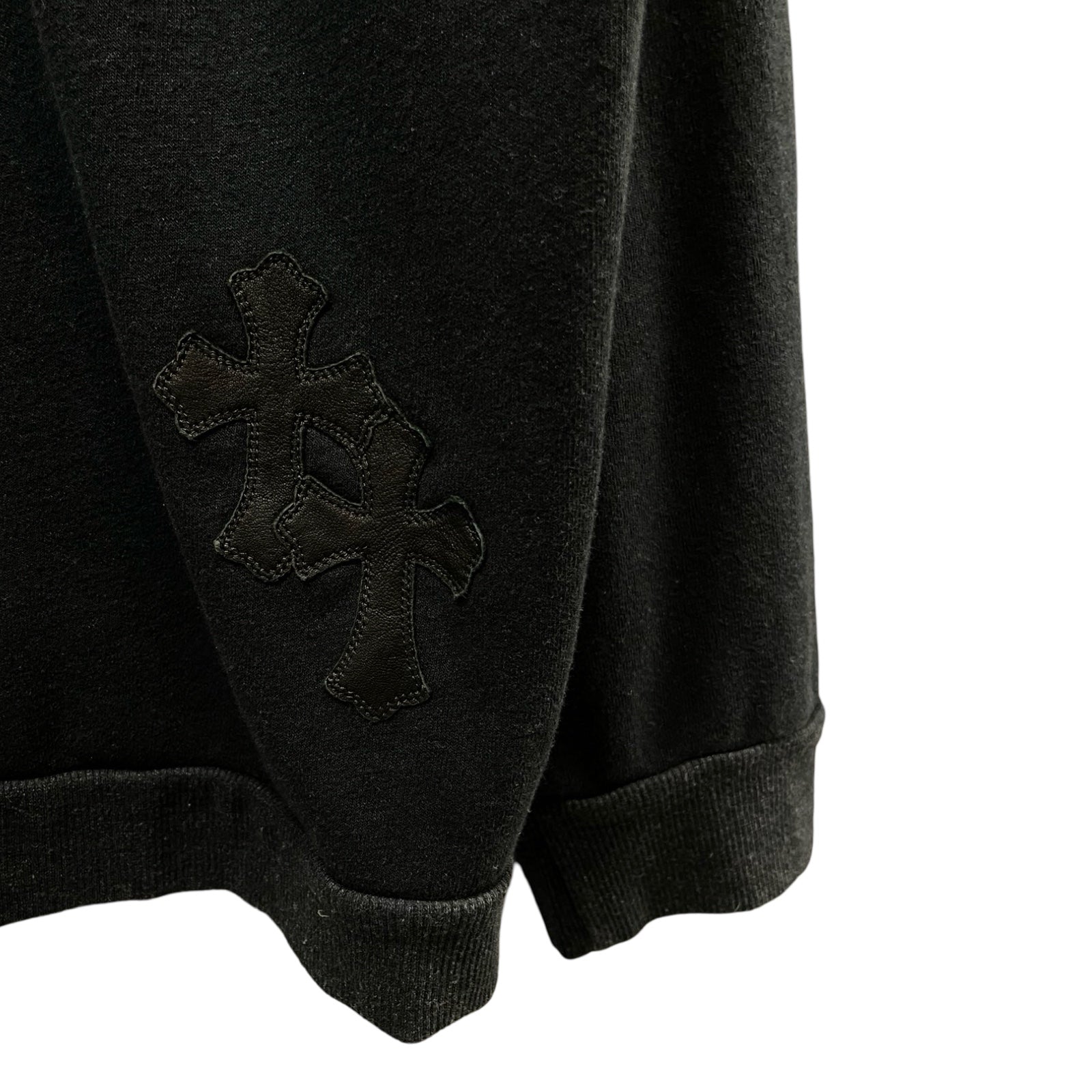 CHROME HEARTS Y NOT Leather Cross Patch Crewneck Sweat Shirt Size XL