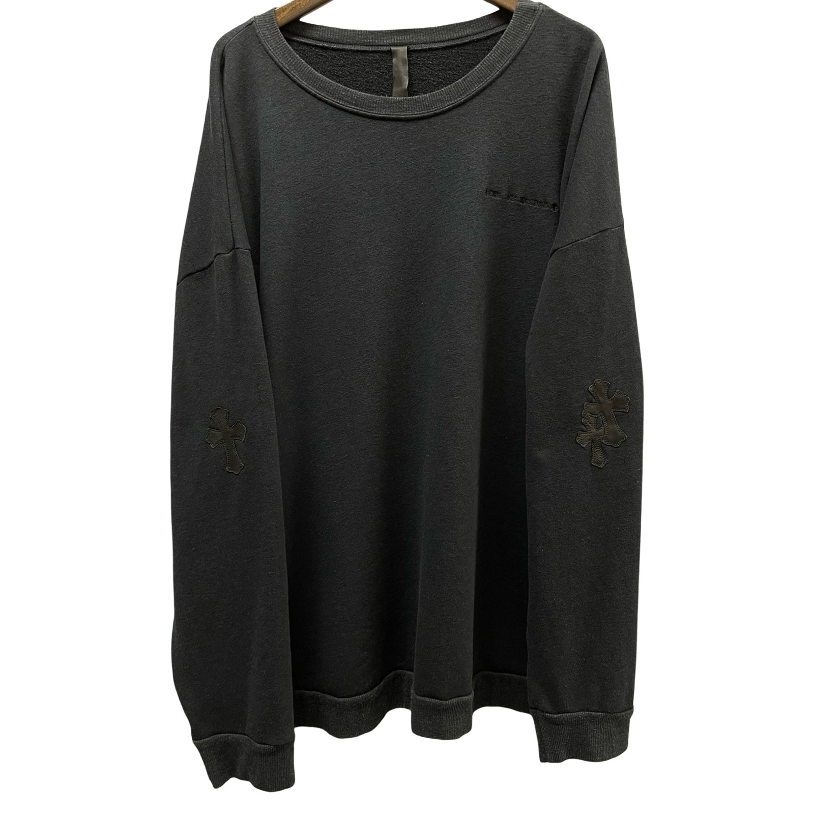 CHROME HEARTS Y NOT Leather Cross Patch Crewneck Sweat Shirt Size XL