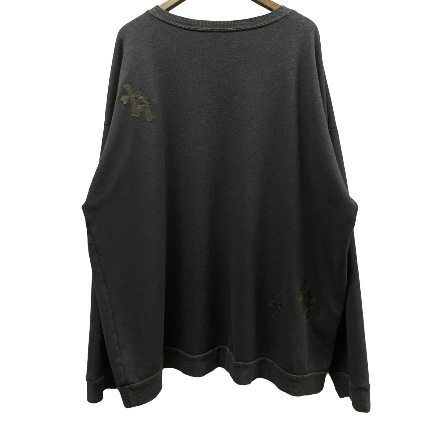 CHROME HEARTS Y NOT Leather Cross Patch Crewneck Sweat Shirt Size XL