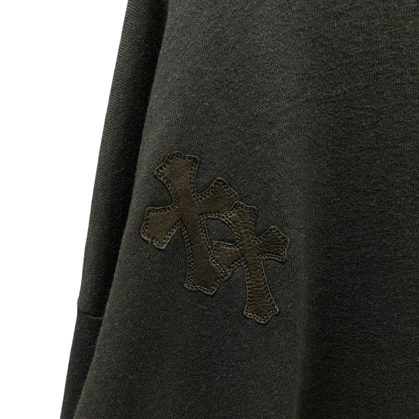 CHROME HEARTS Y NOT Leather Cross Patch Crewneck Sweat Shirt Size XL