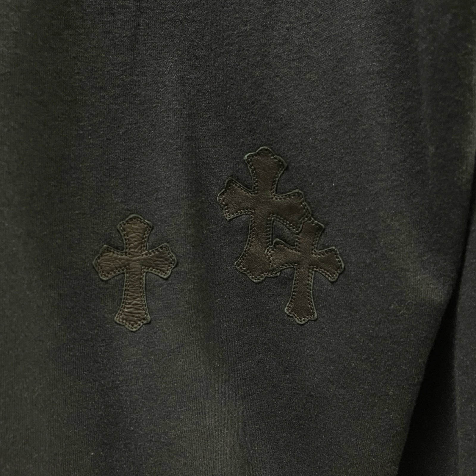 CHROME HEARTS Y NOT Leather Cross Patch Crewneck Sweat Shirt Size XL