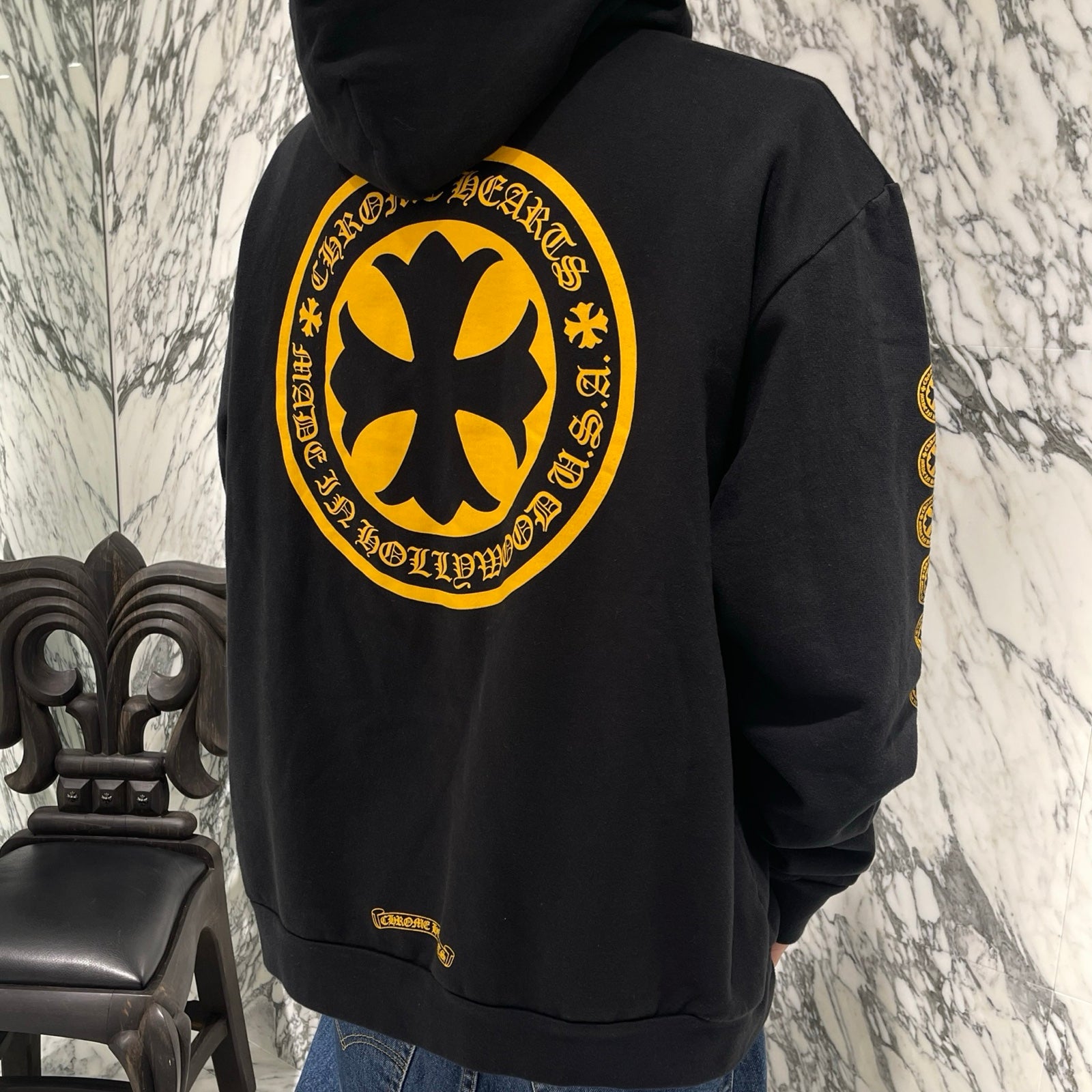 CHROME HEARTS CH Plus Yellow Cross Logo Pullover Hoodie Size L