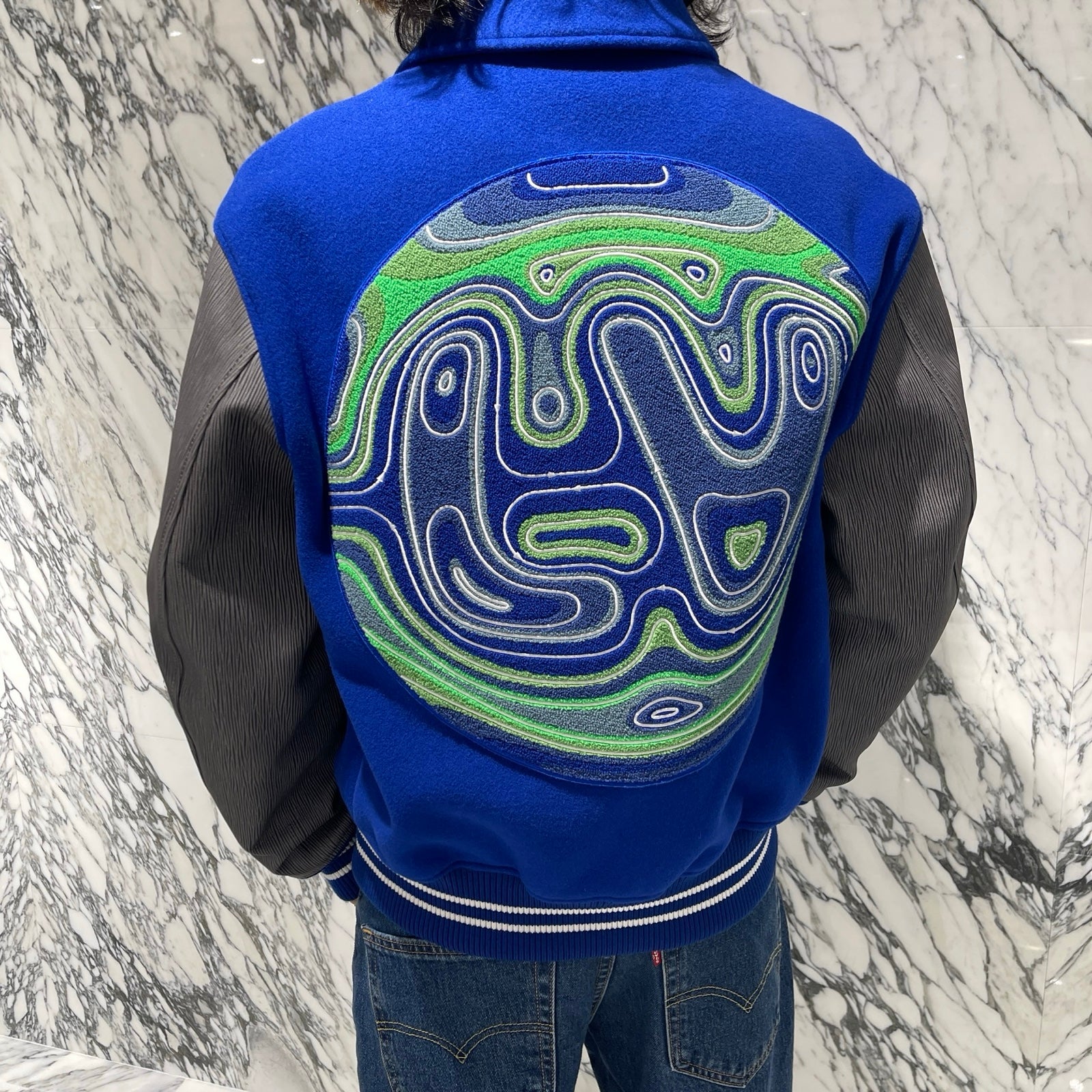 LOUIS VUITTON  2023AW Embroidered Varsity Leather Jacket 1ABZM9 Size 48