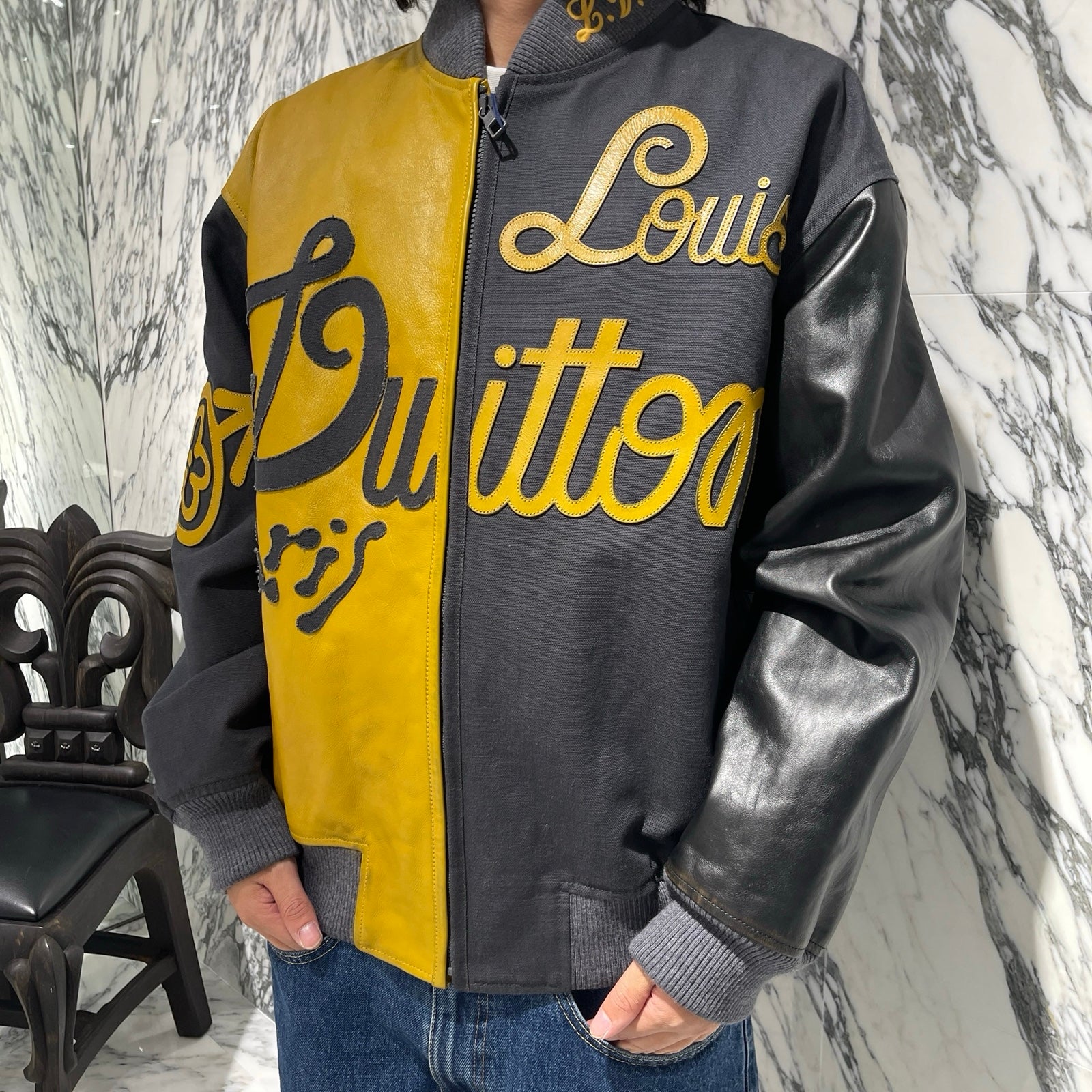 LOUIS VUITTON 2023SS Mixed Canvas Leather Bomber Jacket 1AB98D Size 48