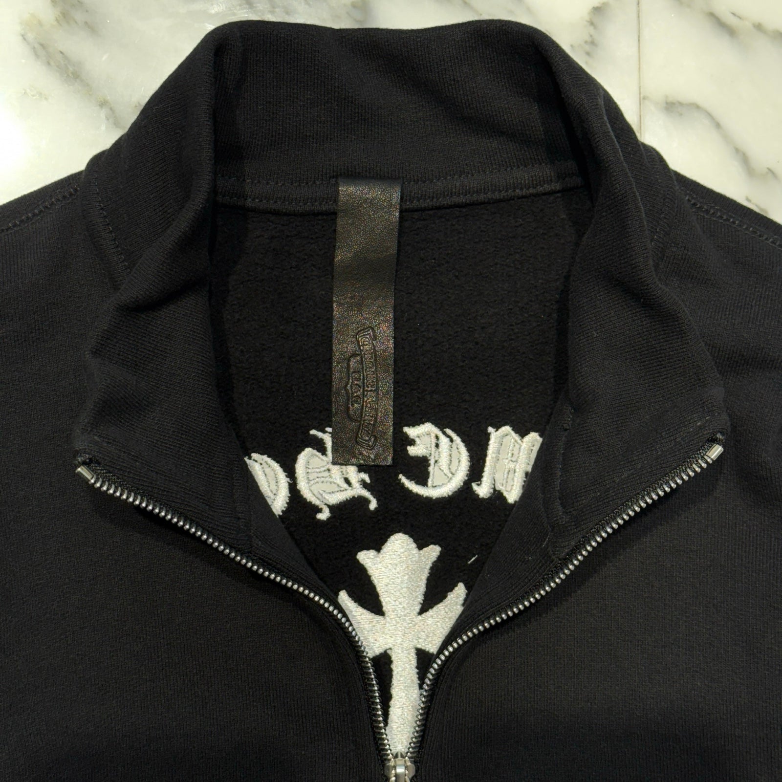 CHROME HEARTS Y NOT King Taco 3 Cemetery Cross Embroidery Half Zip Sweat Shirt Size L クロムハーツ ワイノット キングタコ 3セメタリークロス 刺繍 ハーフジップ スウェットシャツ サイズL