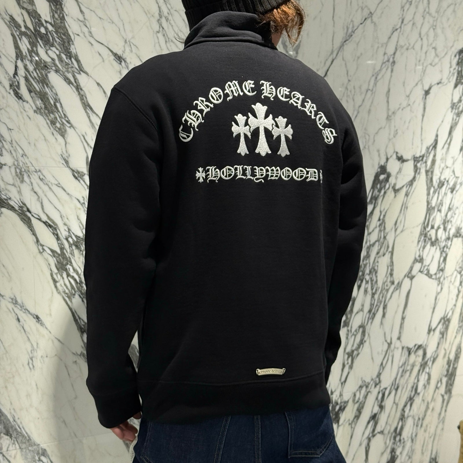 CHROME HEARTS Y NOT King Taco 3 Cemetery Cross Embroidery Half Zip Sweat Shirt Size L クロムハーツ ワイノット キングタコ 3セメタリークロス 刺繍 ハーフジップ スウェットシャツ サイズL