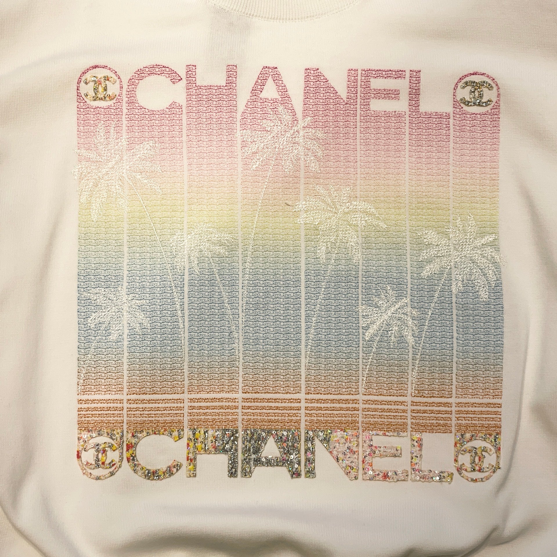 CHANEL 2024SS 24 Cruise Palm Tree Embroidery Sweat Shirt P76585K11137 Size 50