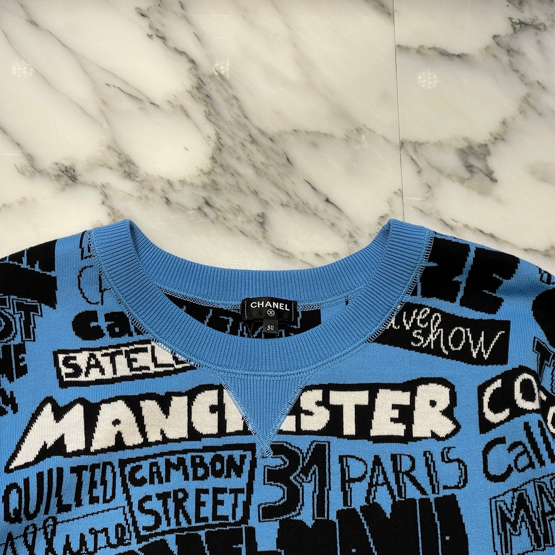 CHANEL 2024SS Multi Logo Print Knit Sweater P77520K11169 Size 50