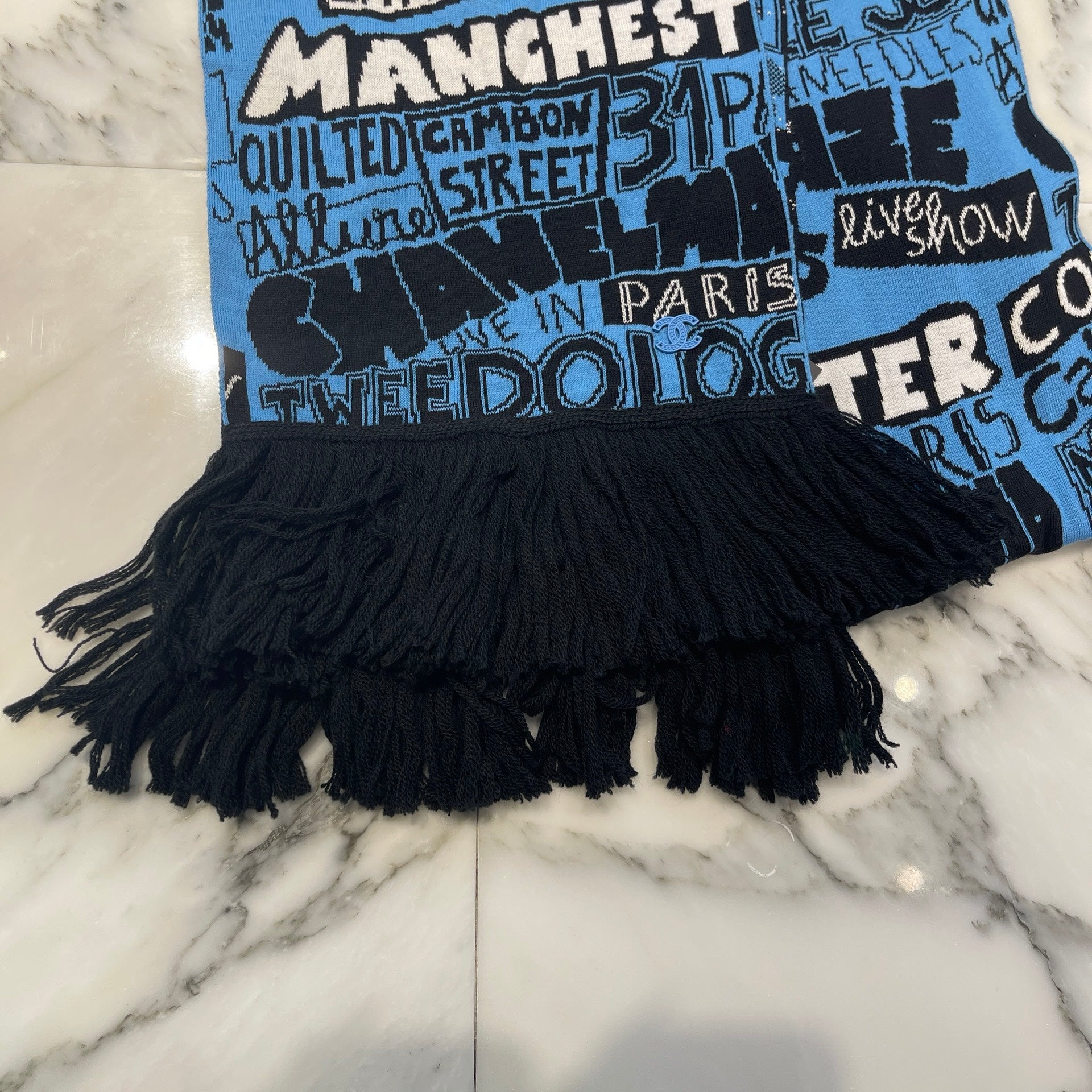 CHANEL 2024SS Multi Logo Print Wool Muffler P77655K11169 Size TU